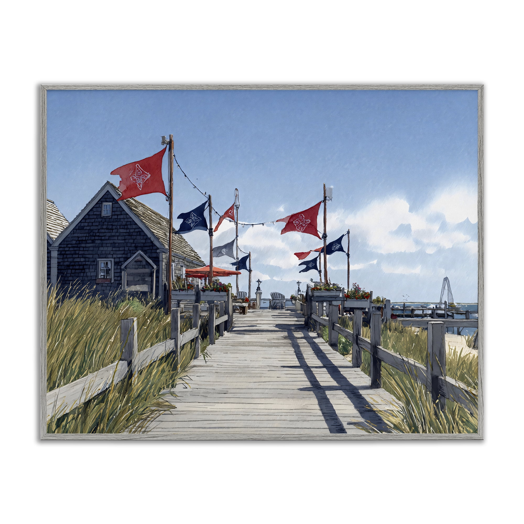 Stupell Industries Summer Boardwalk Stroll Gray Framed Giclee Art, design by Franklyn Gregory
