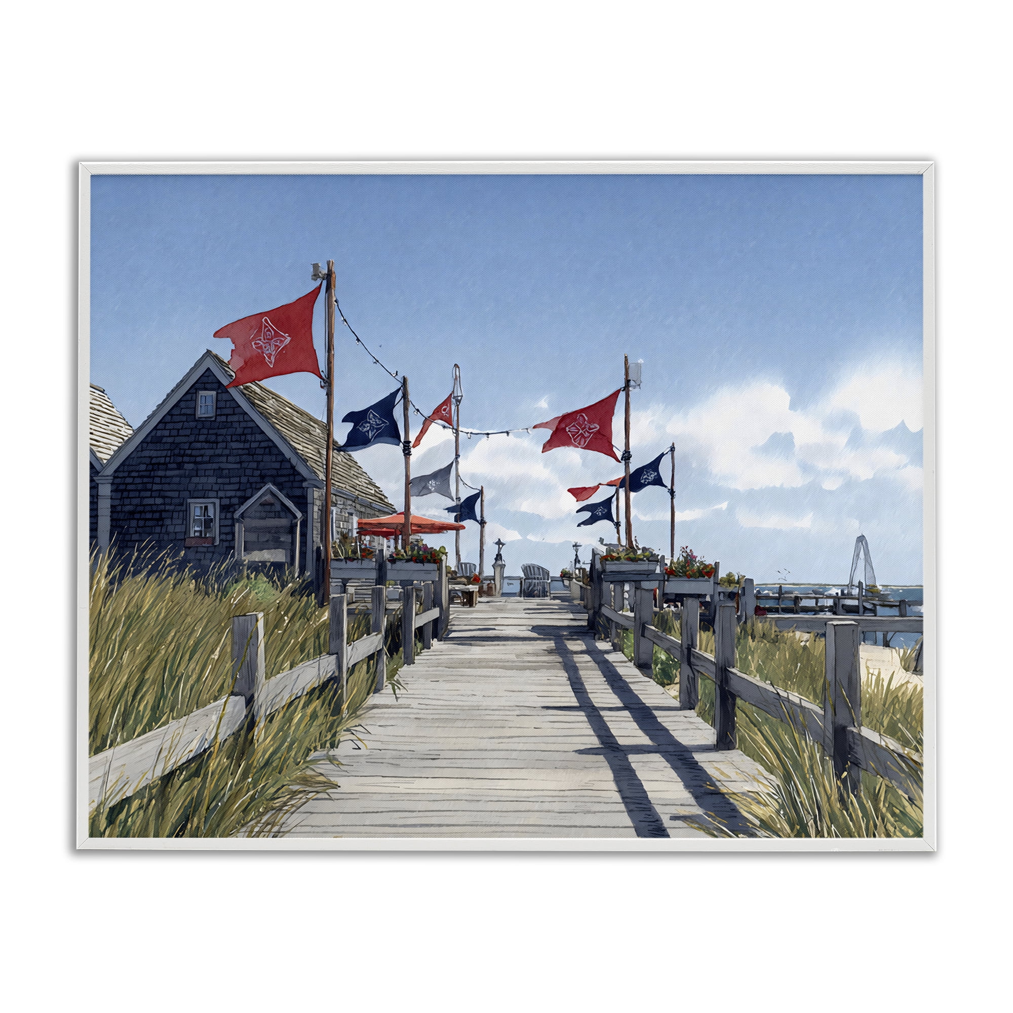 Stupell Industries Summer Boardwalk Stroll White Framed Giclee Art, design by Franklyn Gregory