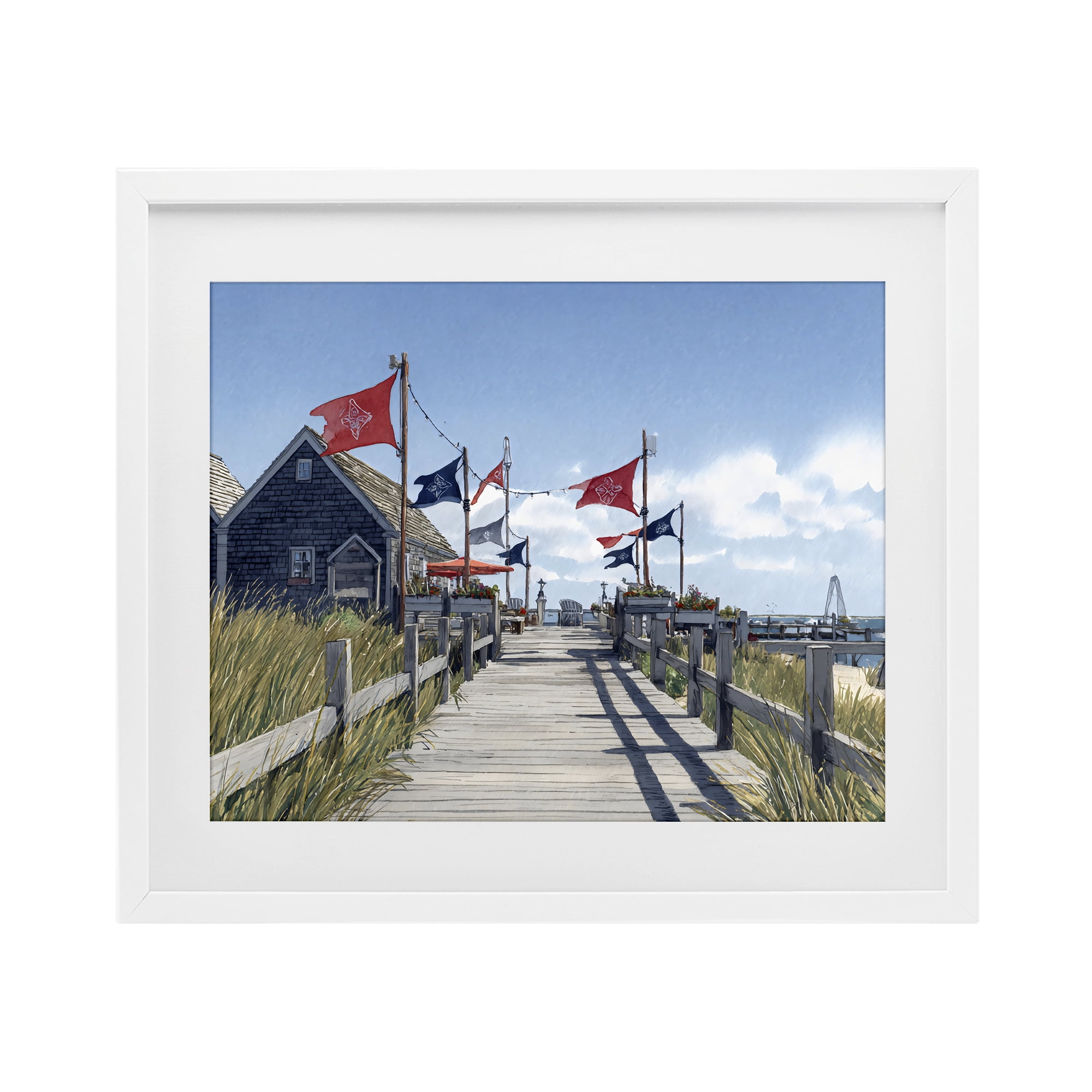 Stupell Industries Summer Boardwalk Stroll White Framed Print Under Glass, design by Franklyn Gregory