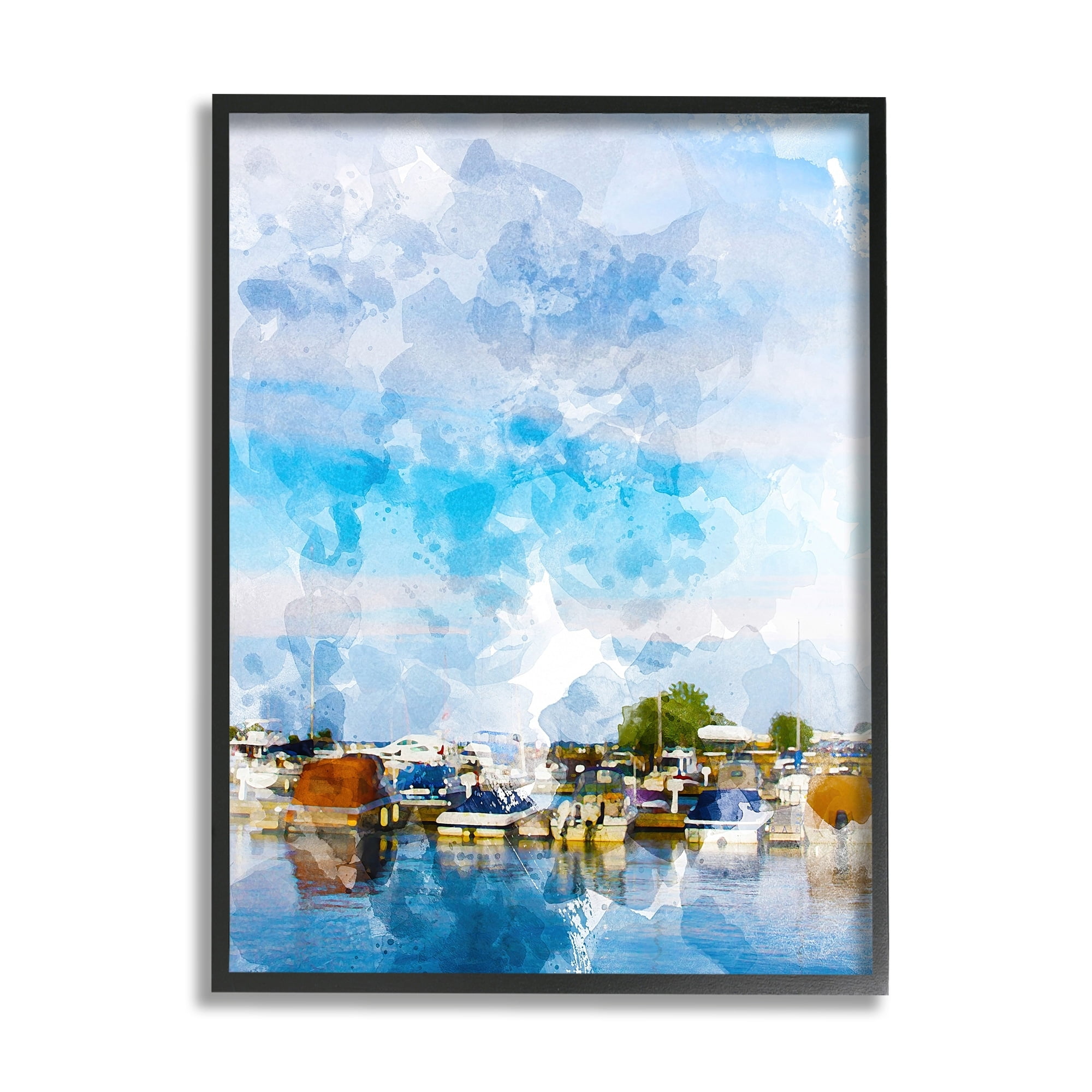 Stupell Industries Summer Boats Docked Port Harbor Cloudy Blue Sky Framed Wall Art, 11 x 14, Design by Chamira Young