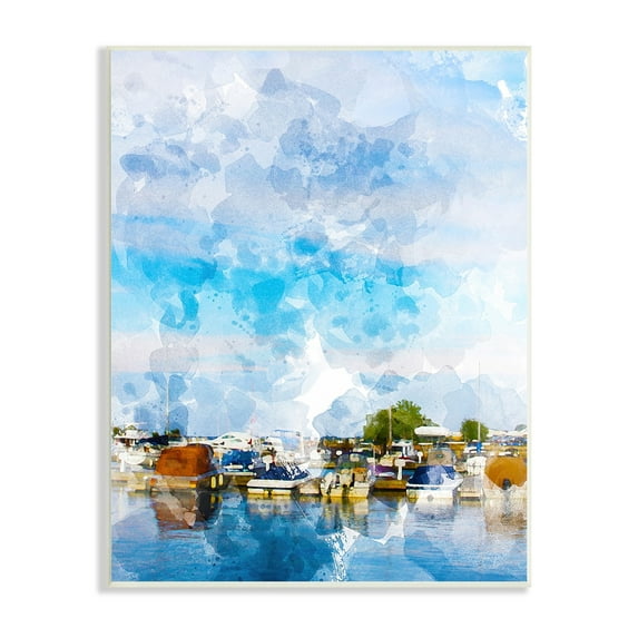Stupell Industries Summer Boats Docked Port Harbor Cloudy Blue Sky Wood Wall Art, 13 x 19, Design by Chamira Young