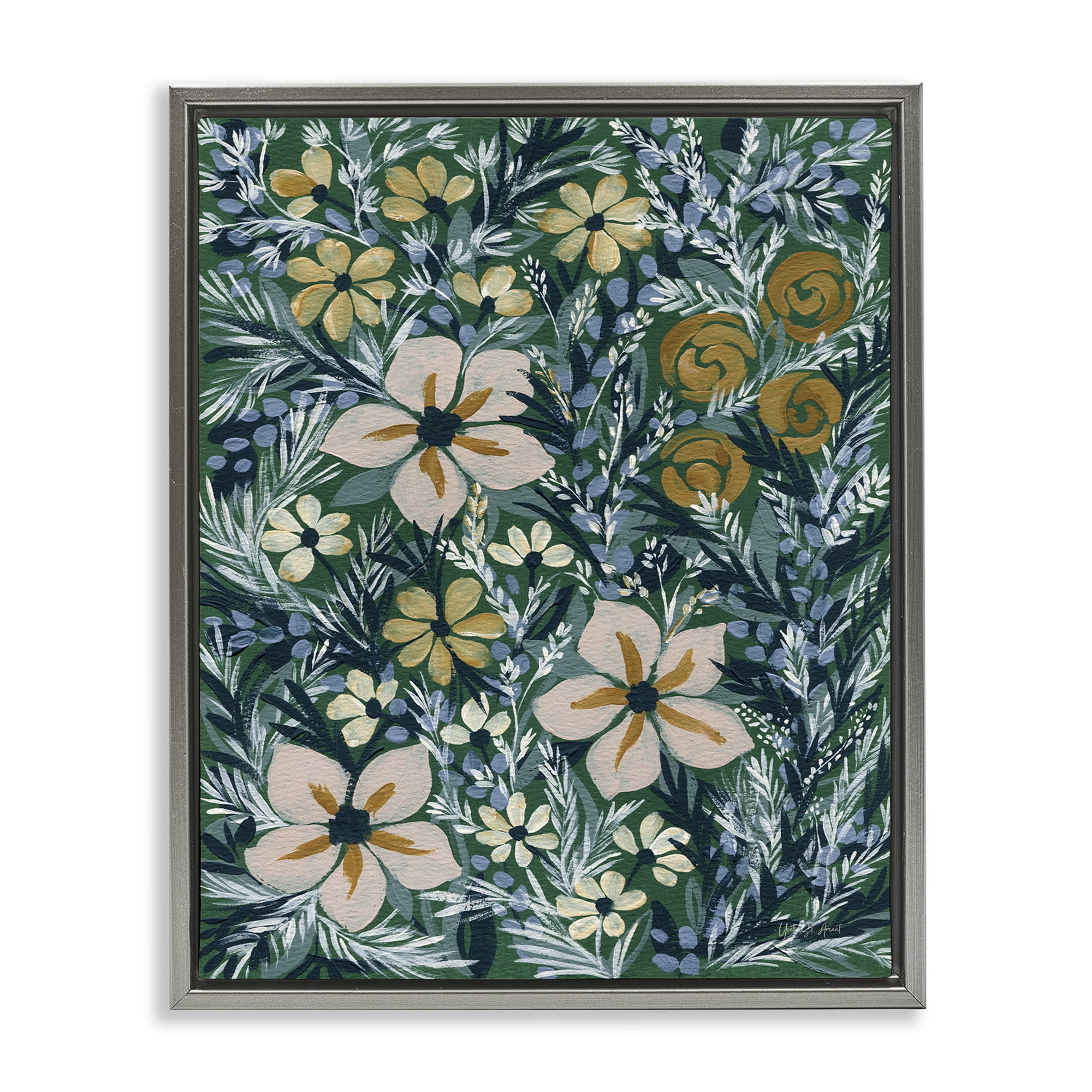 Stupell Industries Summer Boho Florals Botanical & Floral Painting Gray Floater Framed Art Print Wall Art, 25 x 31