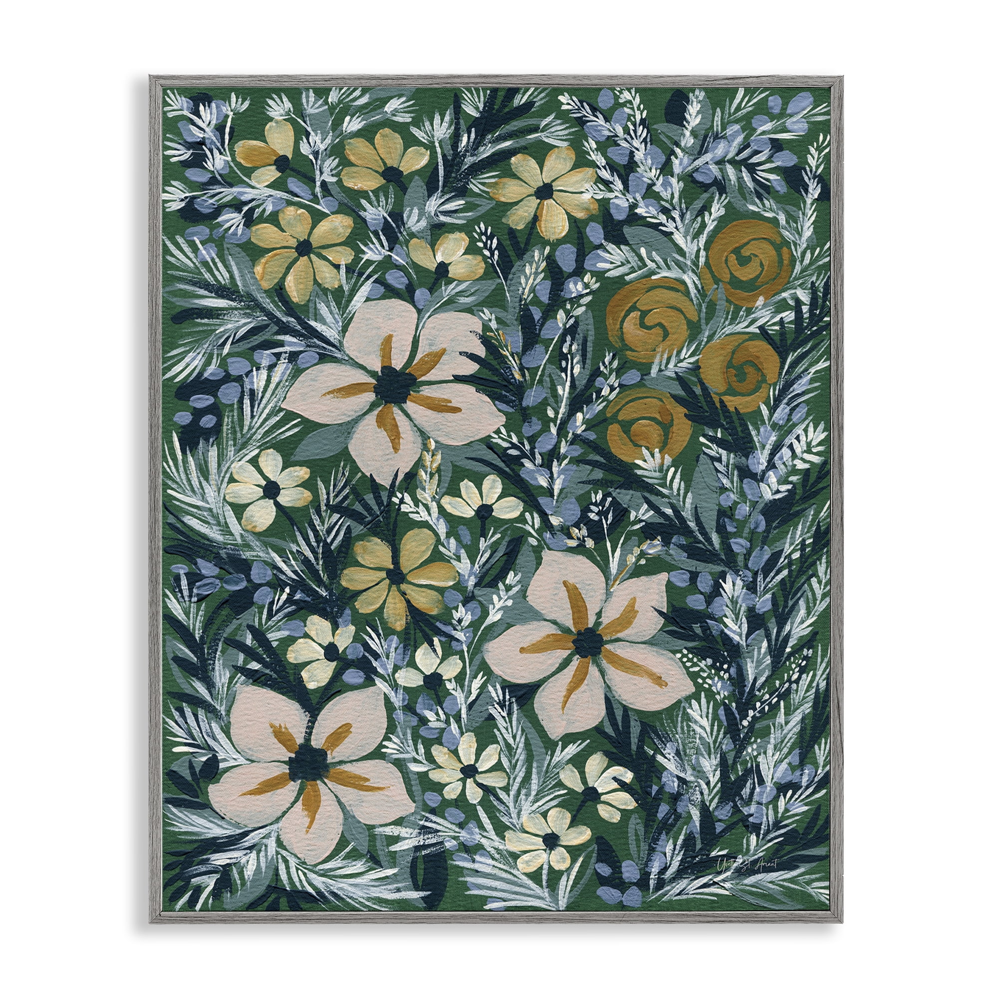 Stupell Industries Summer Boho Florals Botanical & Floral Painting Gray Framed Art Print Wall Art, 24 x 30