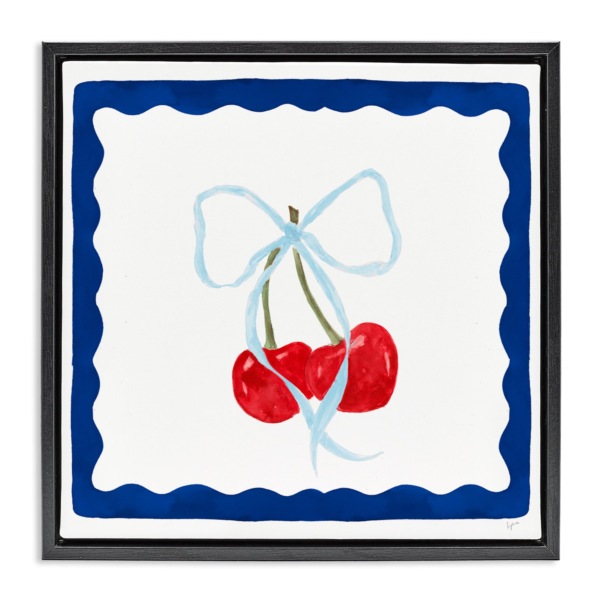 Stupell Industries Summer Bordered Cherries Black Framed Floater Canvas Wall Art, design by Lucille Price
