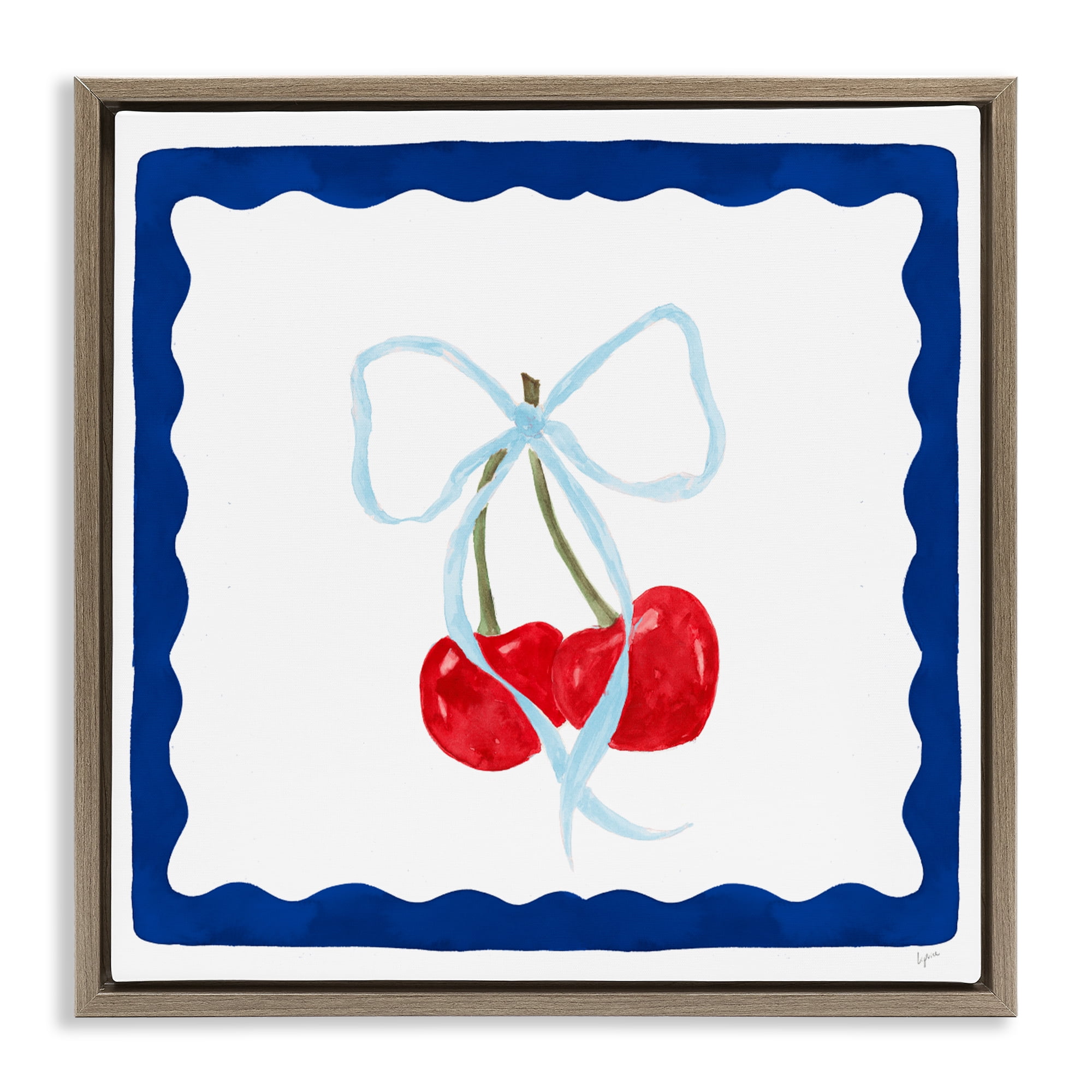 Stupell Industries Summer Bordered Cherries Brown Framed Floater Canvas Wall Art, design by Lucille Price