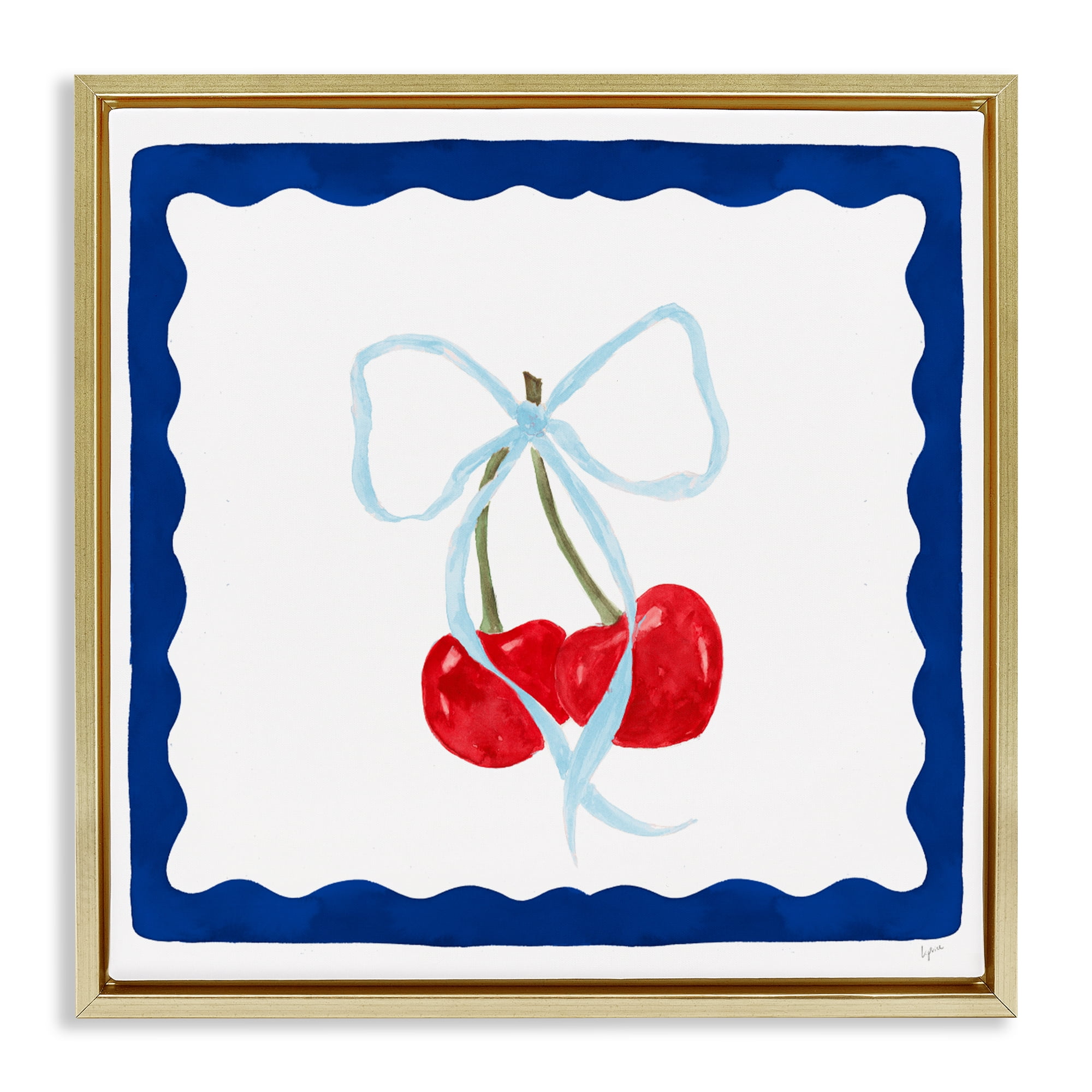 Stupell Industries Summer Bordered Cherries Gold Framed Floater Canvas Wall Art, design by Lucille Price