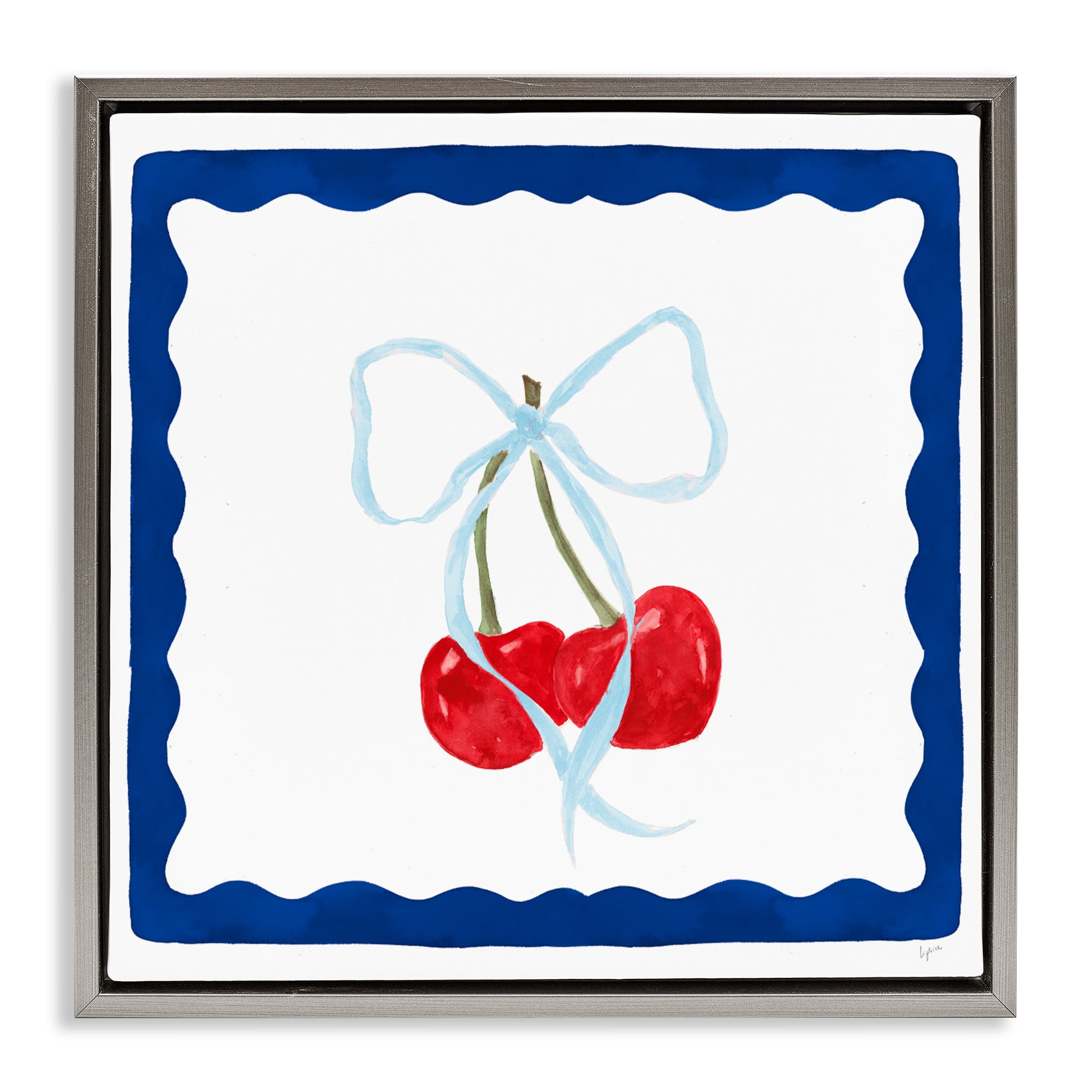 Stupell Industries Summer Bordered Cherries Gray Framed Floater Canvas Wall Art, design by Lucille Price
