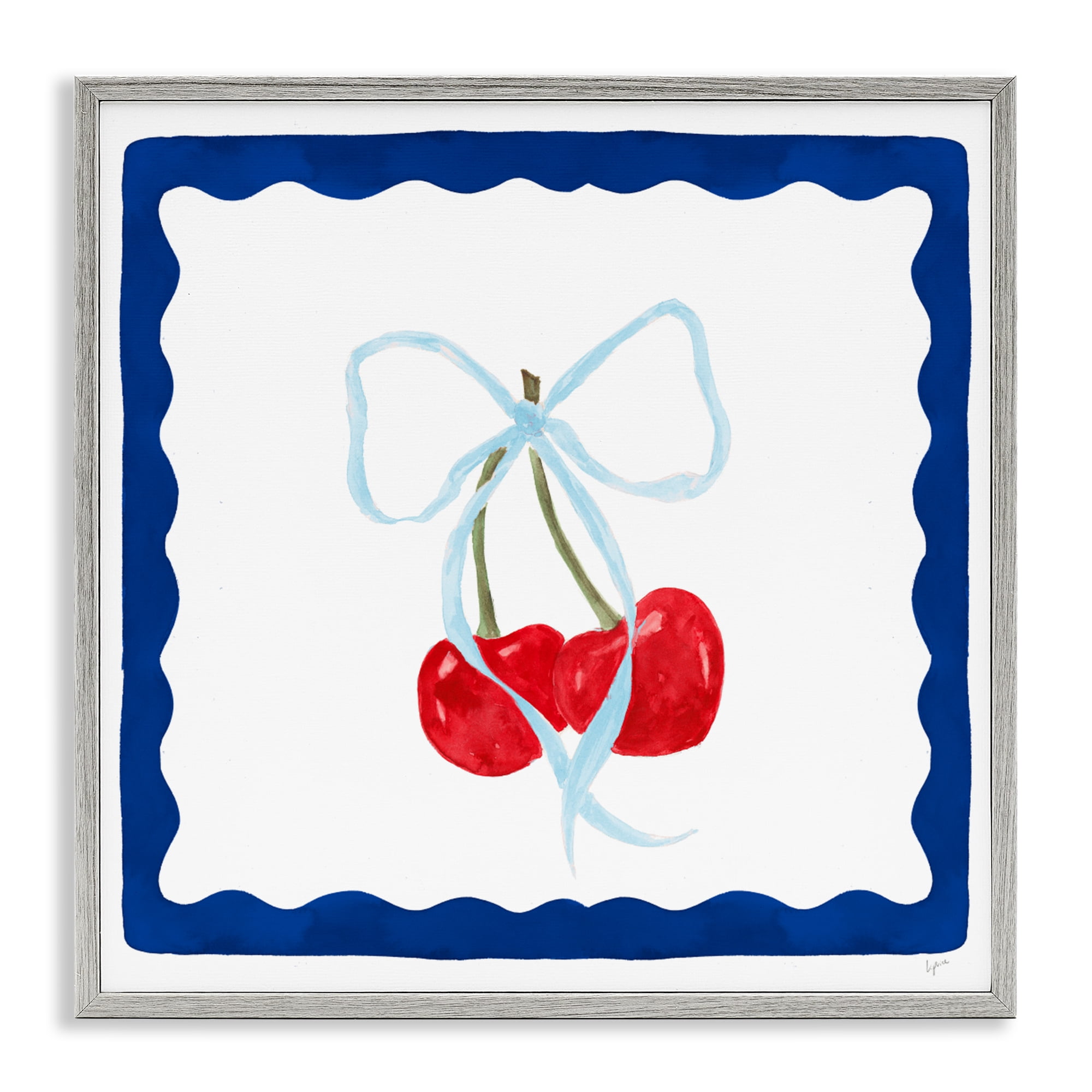 Stupell Industries Summer Bordered Cherries Gray Framed Giclee Art, design by Lucille Price
