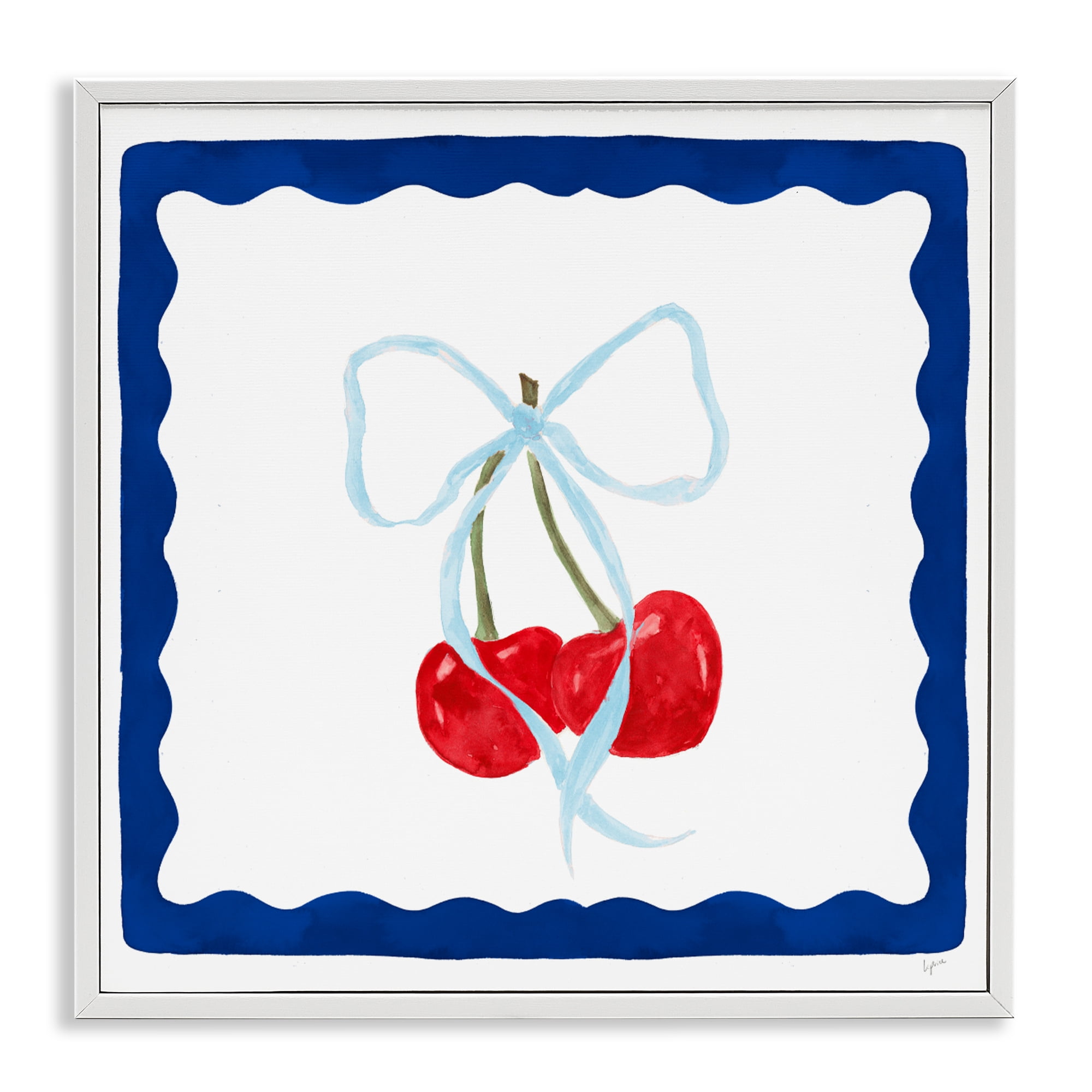 Stupell Industries Summer Bordered Cherries White Framed Giclee Art, design by Lucille Price