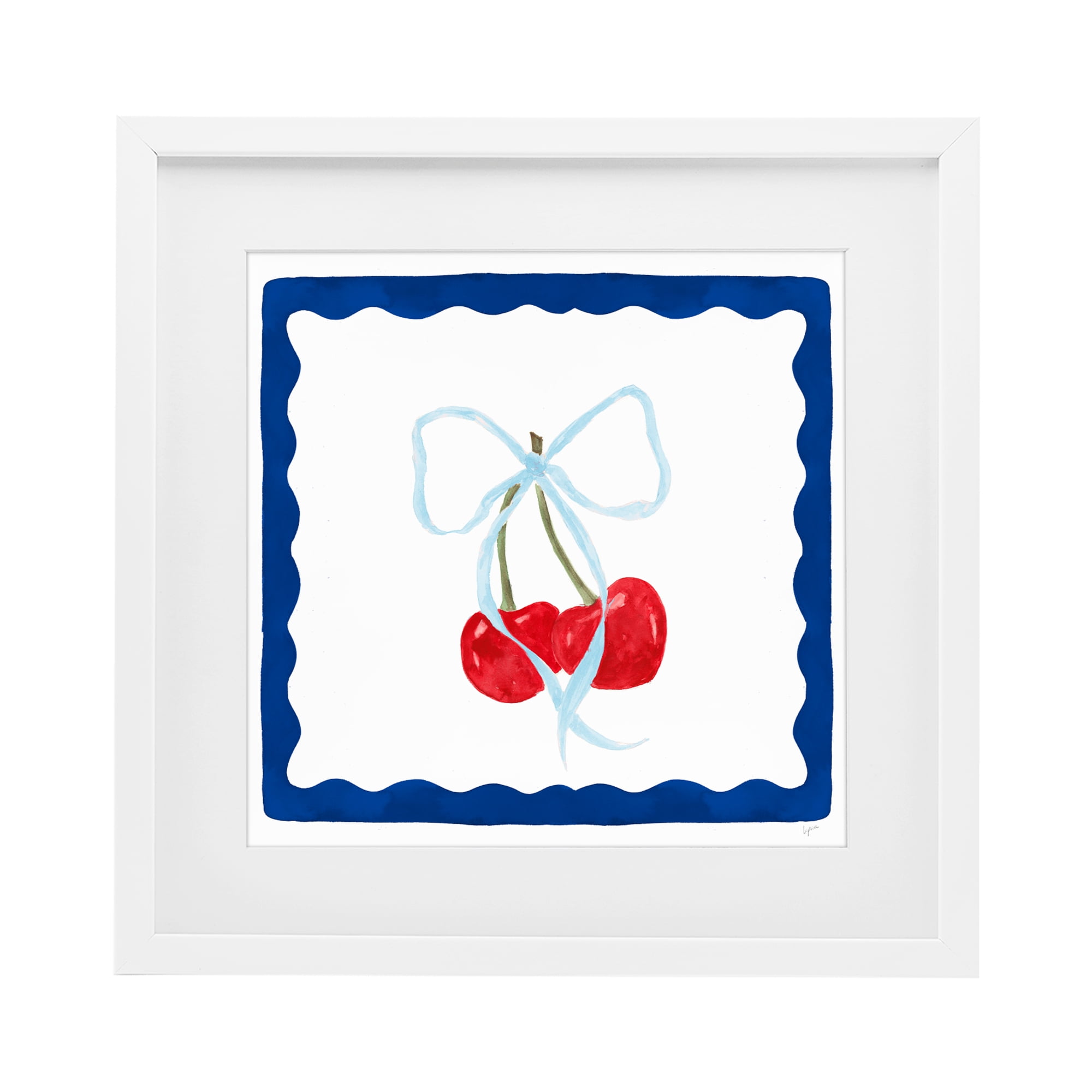 Stupell Industries Summer Bordered Cherries White Framed Print Under Glass, design by Lucille Price
