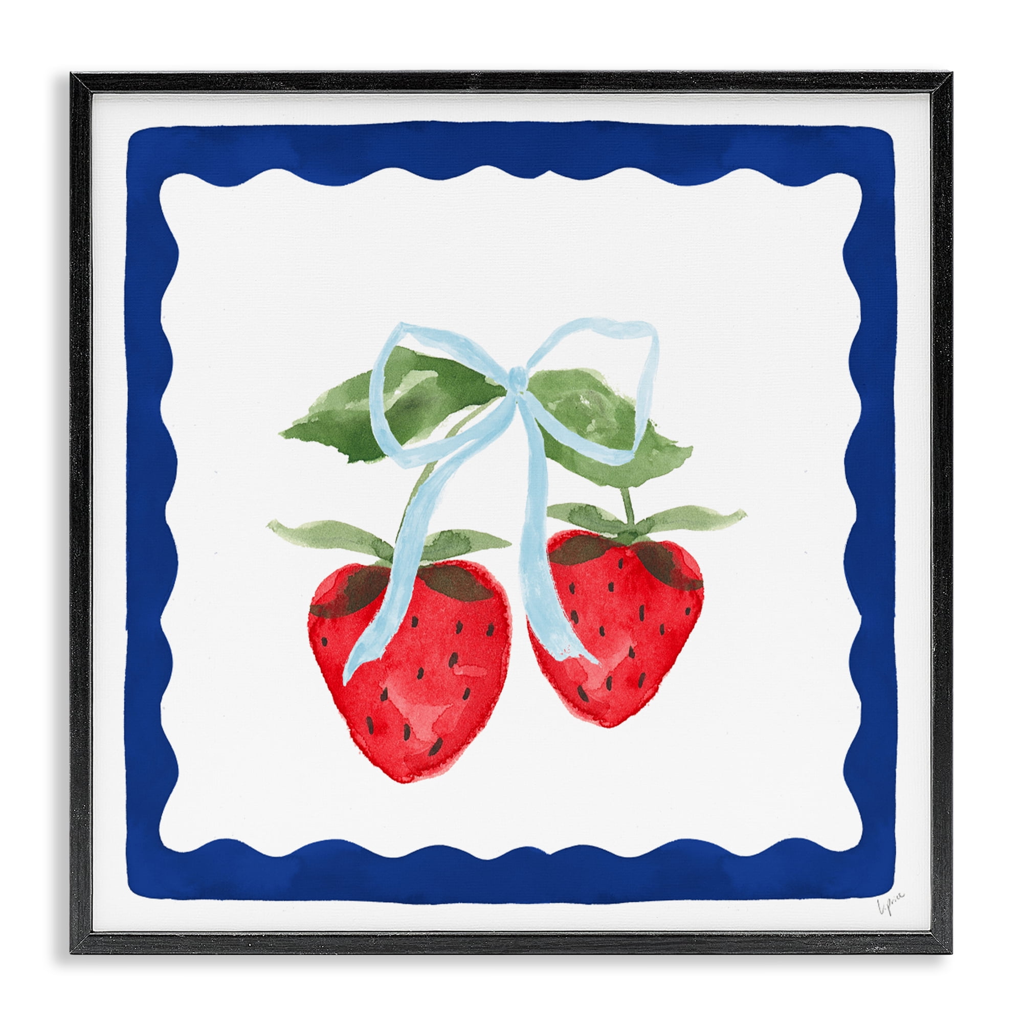 Stupell Industries Summer Bordered Strawberries Black Framed Giclee Art, design by Lucille Price