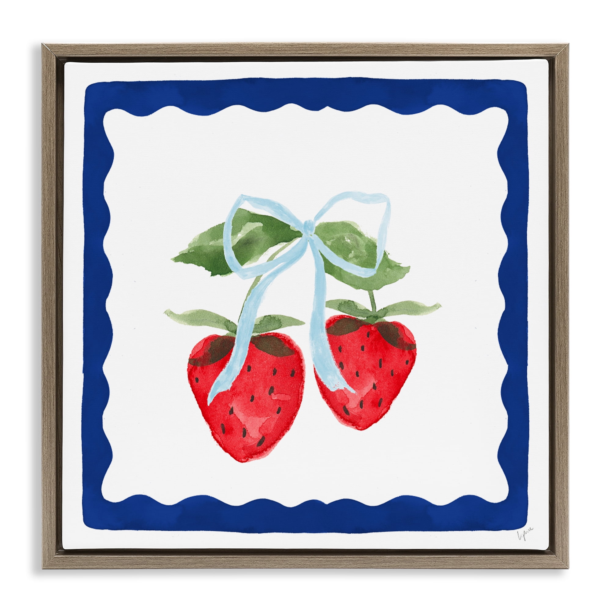 Stupell Industries Summer Bordered Strawberries Brown Framed Floater Canvas Wall Art, design by Lucille Price
