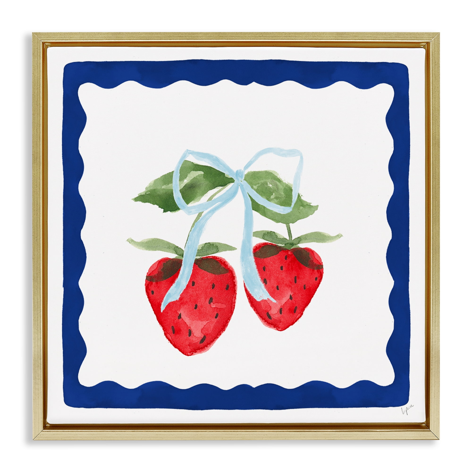 Stupell Industries Summer Bordered Strawberries Gold Framed Floater Canvas Wall Art, design by Lucille Price