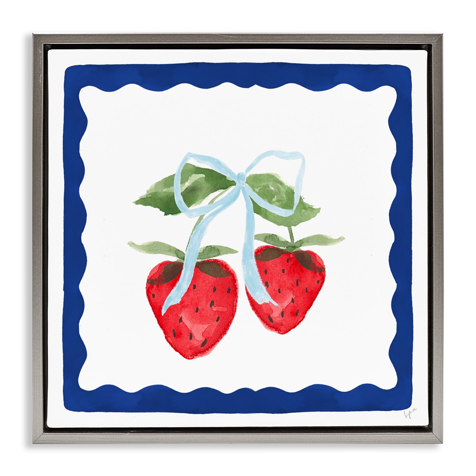 Stupell Industries Summer Bordered Strawberries Gray Framed Floater Canvas Wall Art, design by Lucille Price