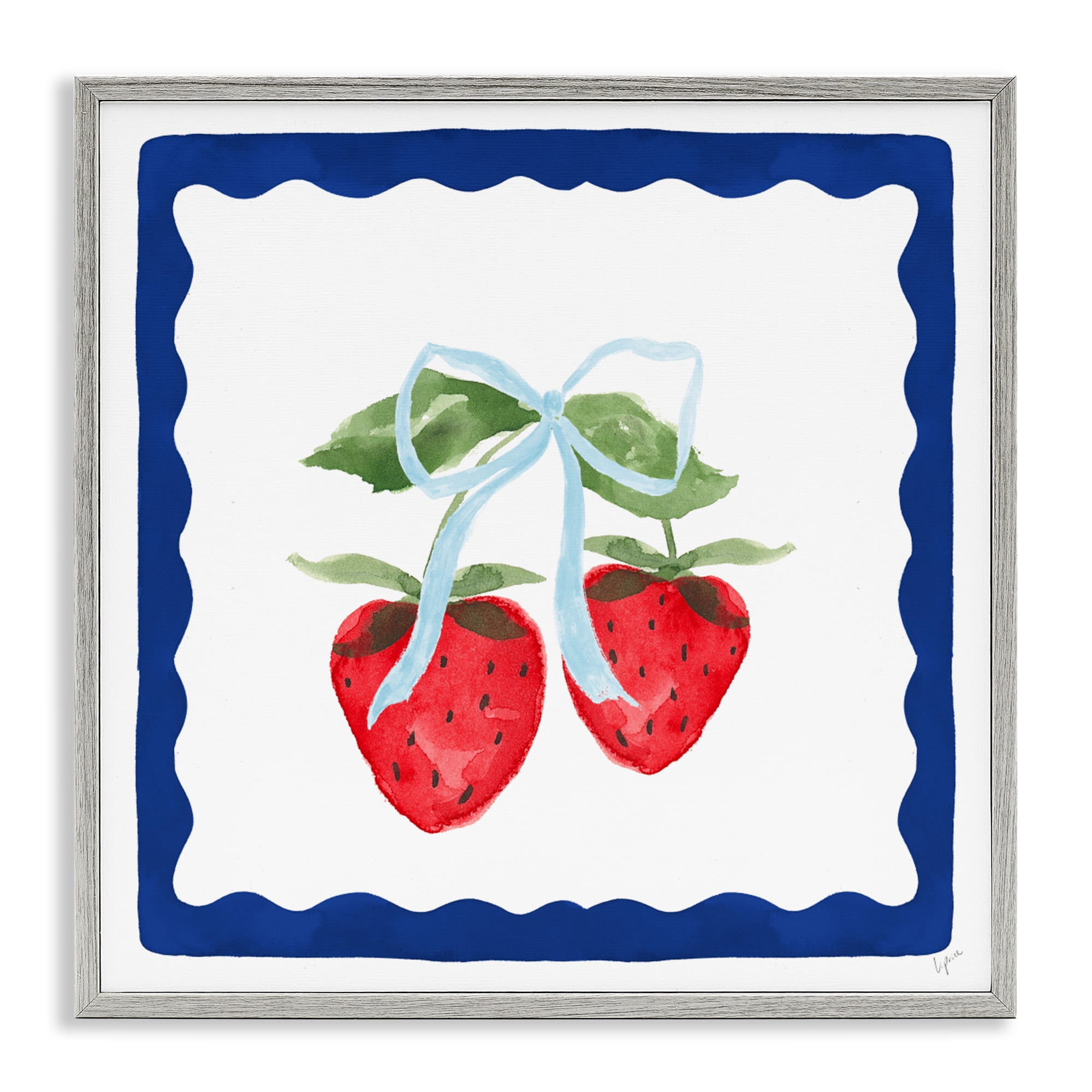 Stupell Industries Summer Bordered Strawberries Gray Framed Giclee Art, design by Lucille Price