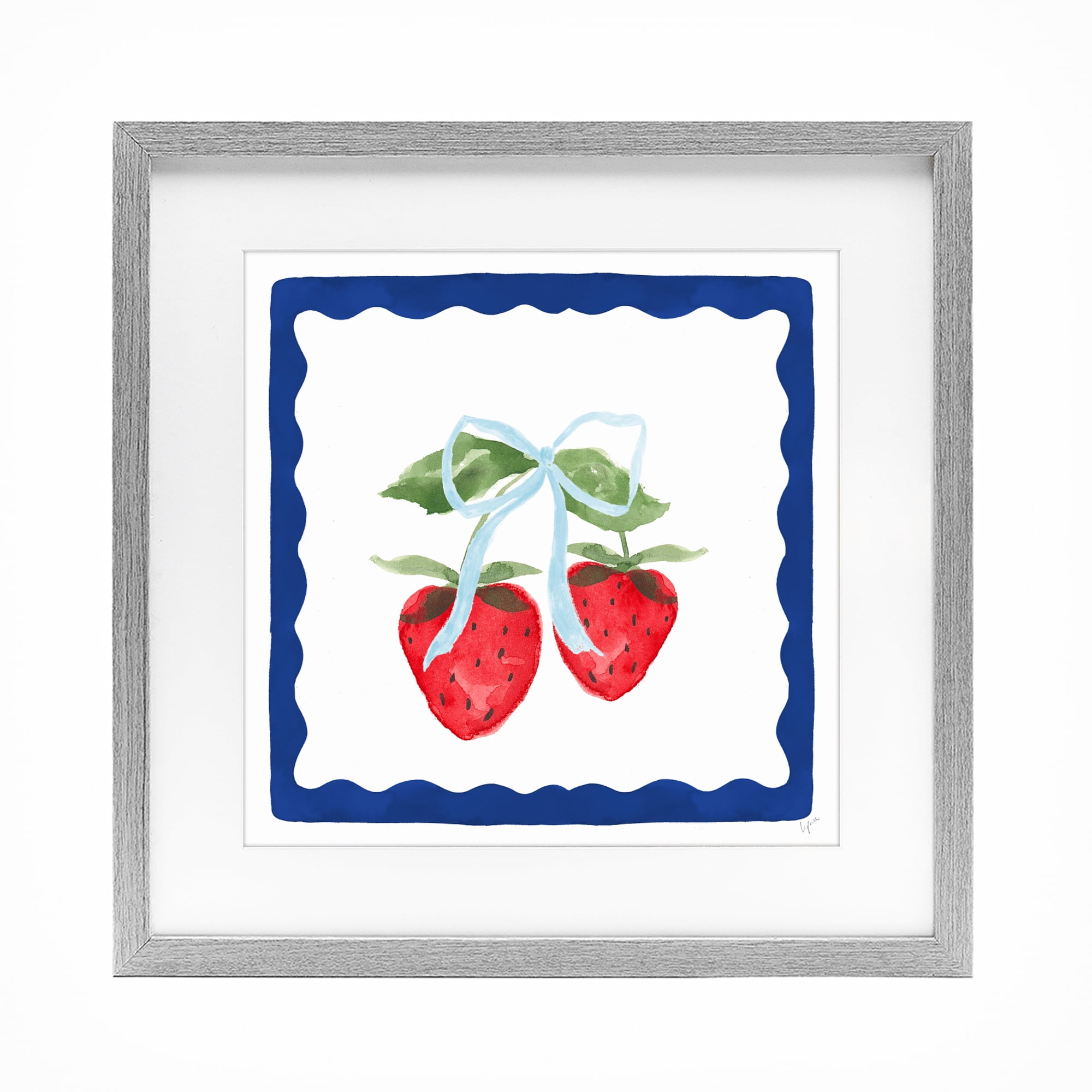 Stupell Industries Summer Bordered Strawberries Gray Framed Print Under Glass, design by Lucille Price