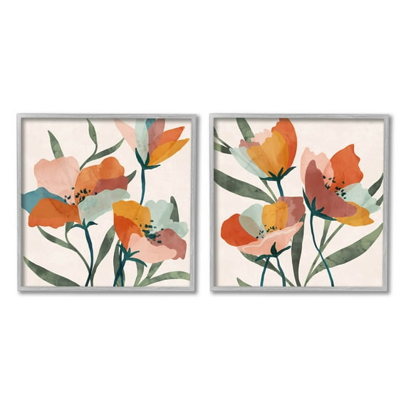 Stupell Industries Summer Bouquet Modern Abstract Graphic Art Gray Framed Art Print Wall Art, Set of 2, Design by Nina Blue