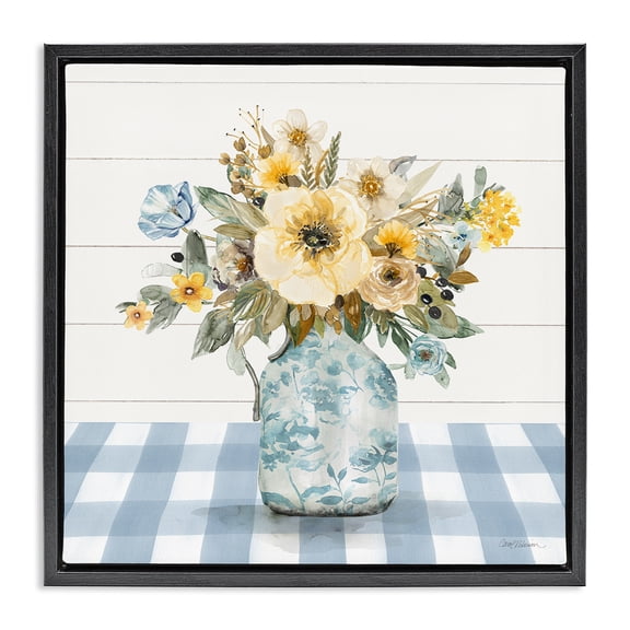 Stupell Industries Summer Bouquet Yellow Florals Black Framed Floater Canvas Wall Art design by Carol Robinson, 18 x 18