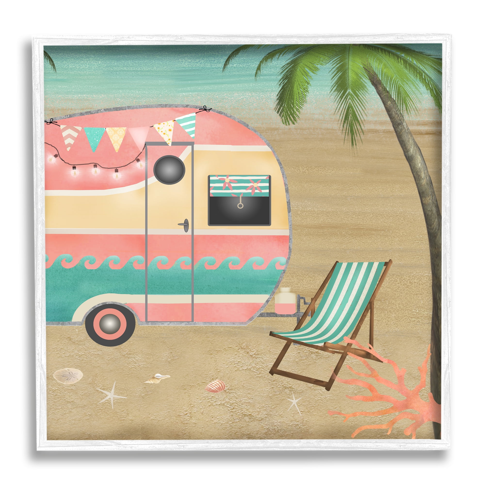 Stupell Industries Summer Camping Caravan Starfish Sand Picnic Tropical Landscape,12 x 12, Design by Beth Albert