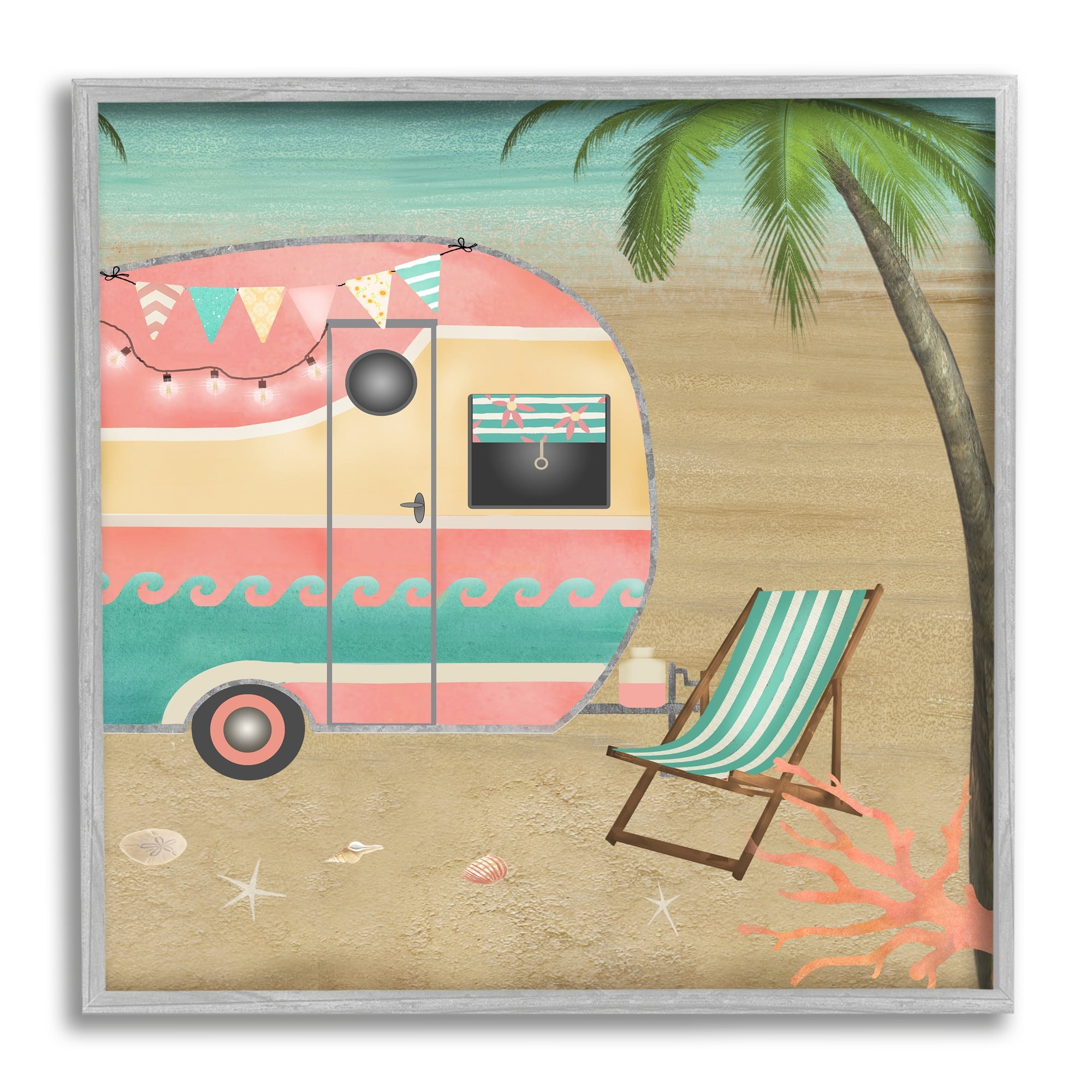 Stupell Industries Summer Camping Caravan Starfish Sand Picnic Tropical Landscape,17 x 17, Design by Beth Albert