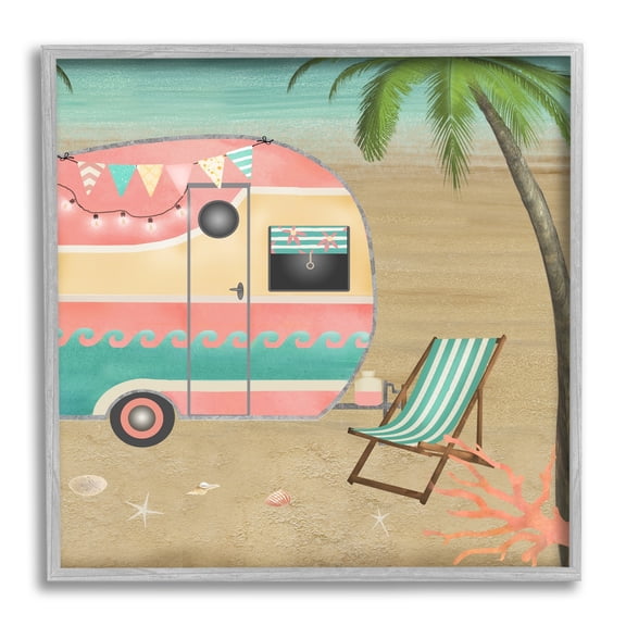 Stupell Industries Summer Camping Caravan Starfish Sand Picnic Tropical Landscape,17 x 17, Design by Beth Albert