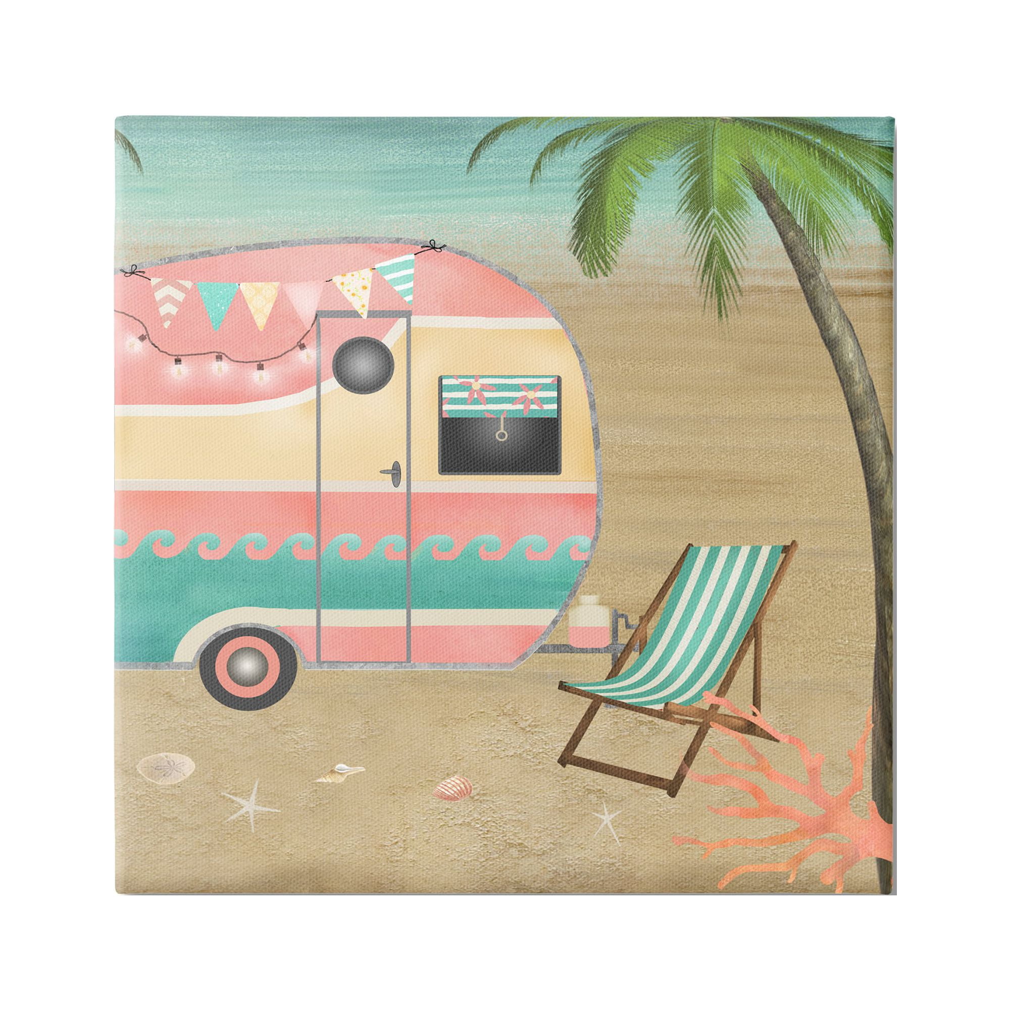 Stupell Industries Summer Camping Caravan Starfish Sand Picnic Tropical Landscape,36 x 36, Design by Beth Albert