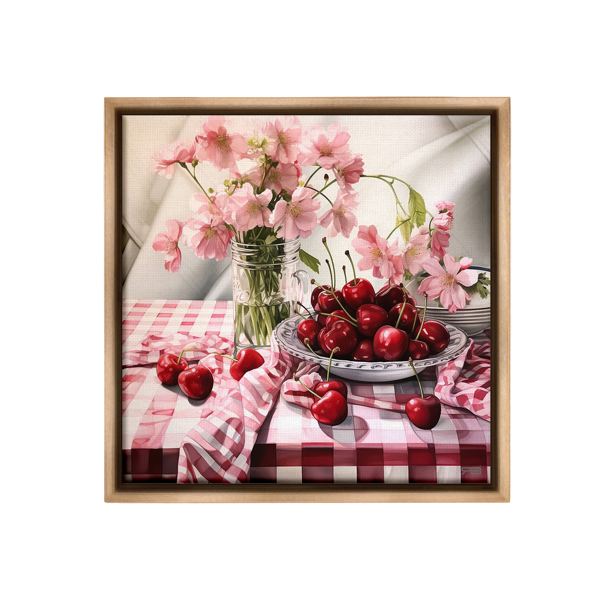 Stupell Industries Summer Cherries & Florals Food & Beverage Painting Brown Floater Framed Canvas Art Print Wall Art, 25 x 25