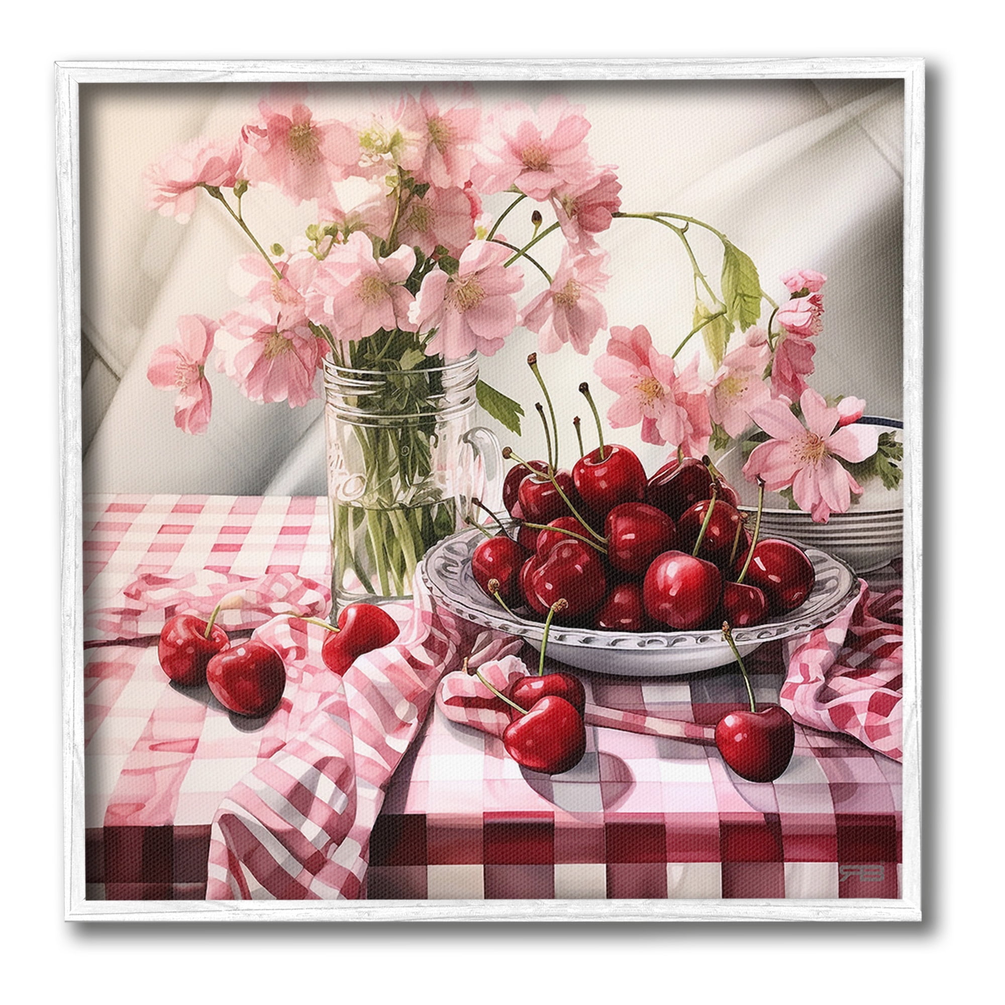 Stupell Industries Summer Cherries & Florals Food & Beverage Painting White Framed Art Print Wall Art, 24 x 24