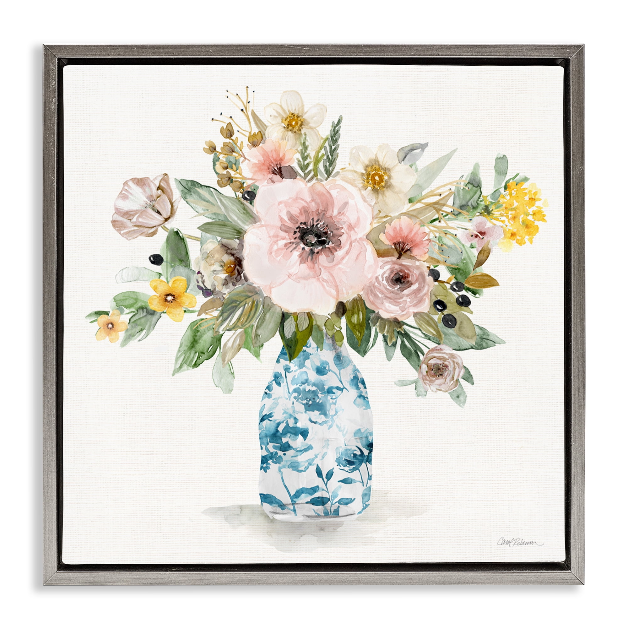 Stupell Industries Summer Chinoiserie Assortment Gray Framed Floater Canvas Wall Art, design by Carol Robinson