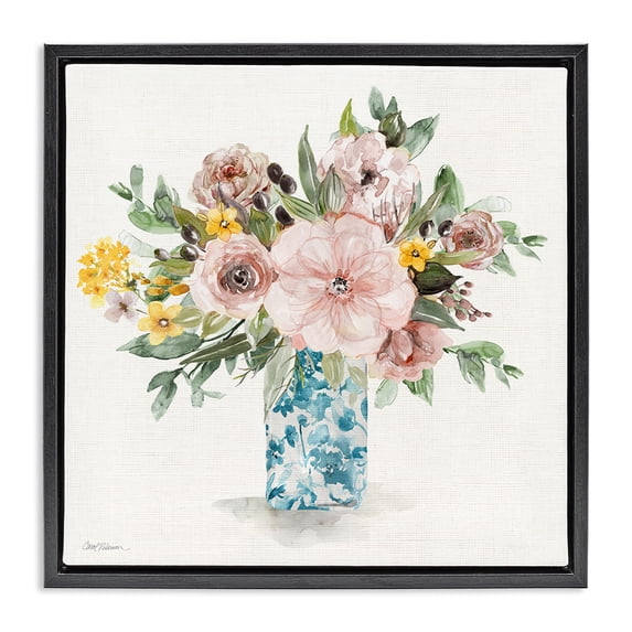 Stupell Industries French Country Summer Chinoiserie Bouquet Black Floating Frame Canvas Art, 18 x 18, by Carol Robinson