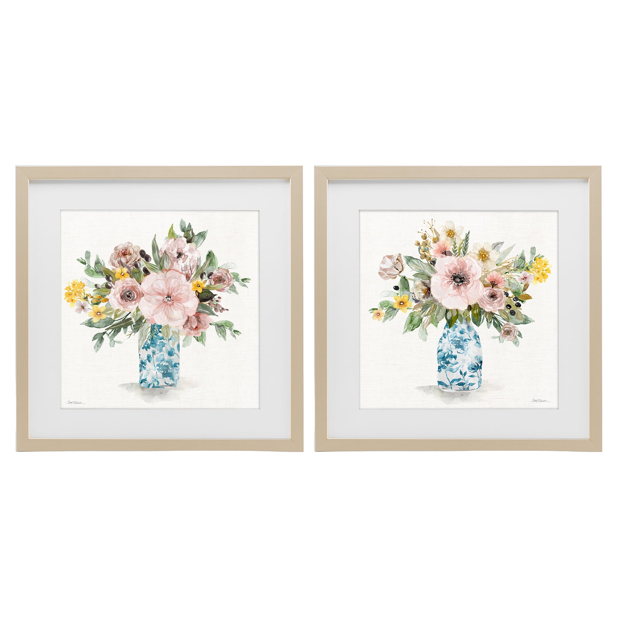 Stupell Industries Summer Chinoiserie Flowers 2 Piece Birch Framed Print Under Glass Set, design by Carol Robinson