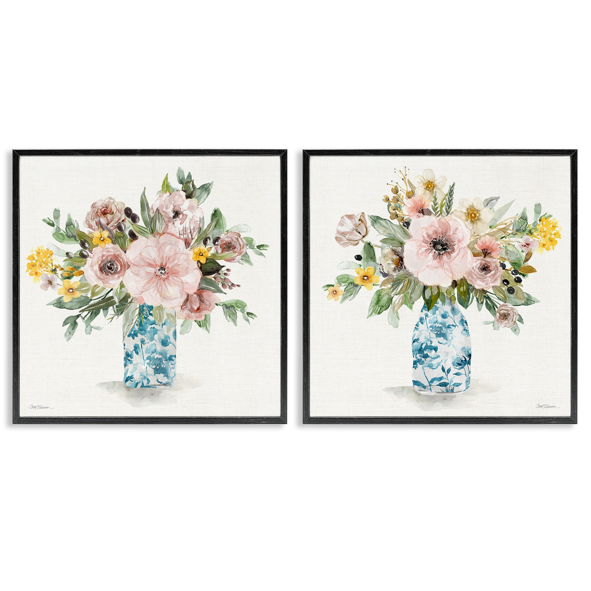 Stupell Industries Summer Chinoiserie Flowers 2 Piece Black Framed Giclee Art Set, design by Carol Robinson