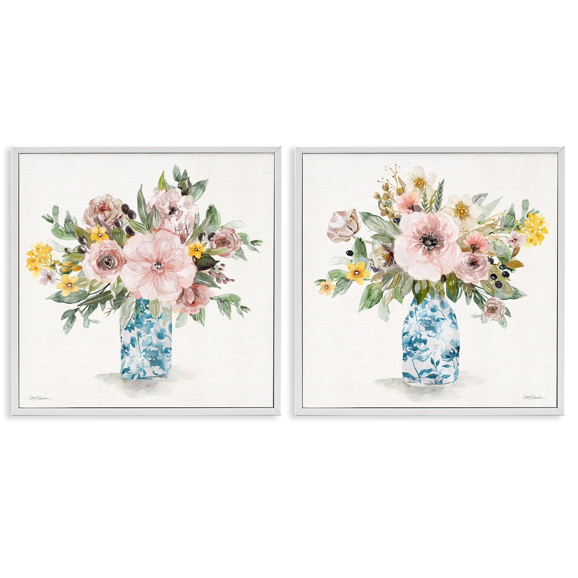 Stupell Industries Summer Chinoiserie Flowers 2 Piece White Framed Giclee Art Set, design by Carol Robinson