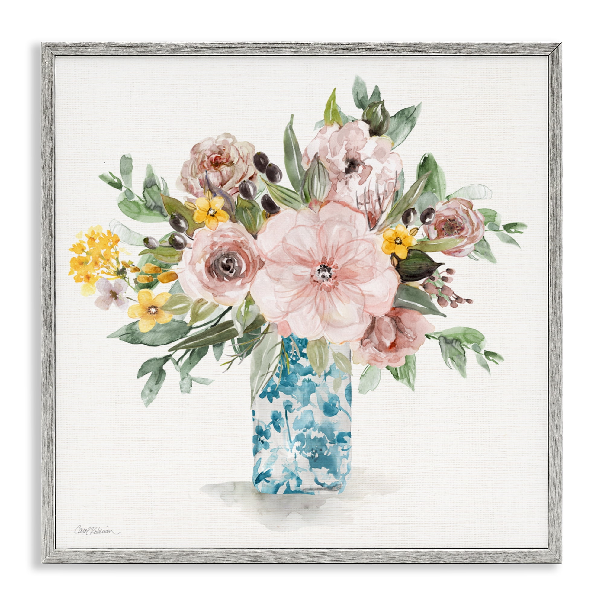 Stupell Industries Summer Chinoiserie Vase Gray Framed Giclee Art, design by Carol Robinson