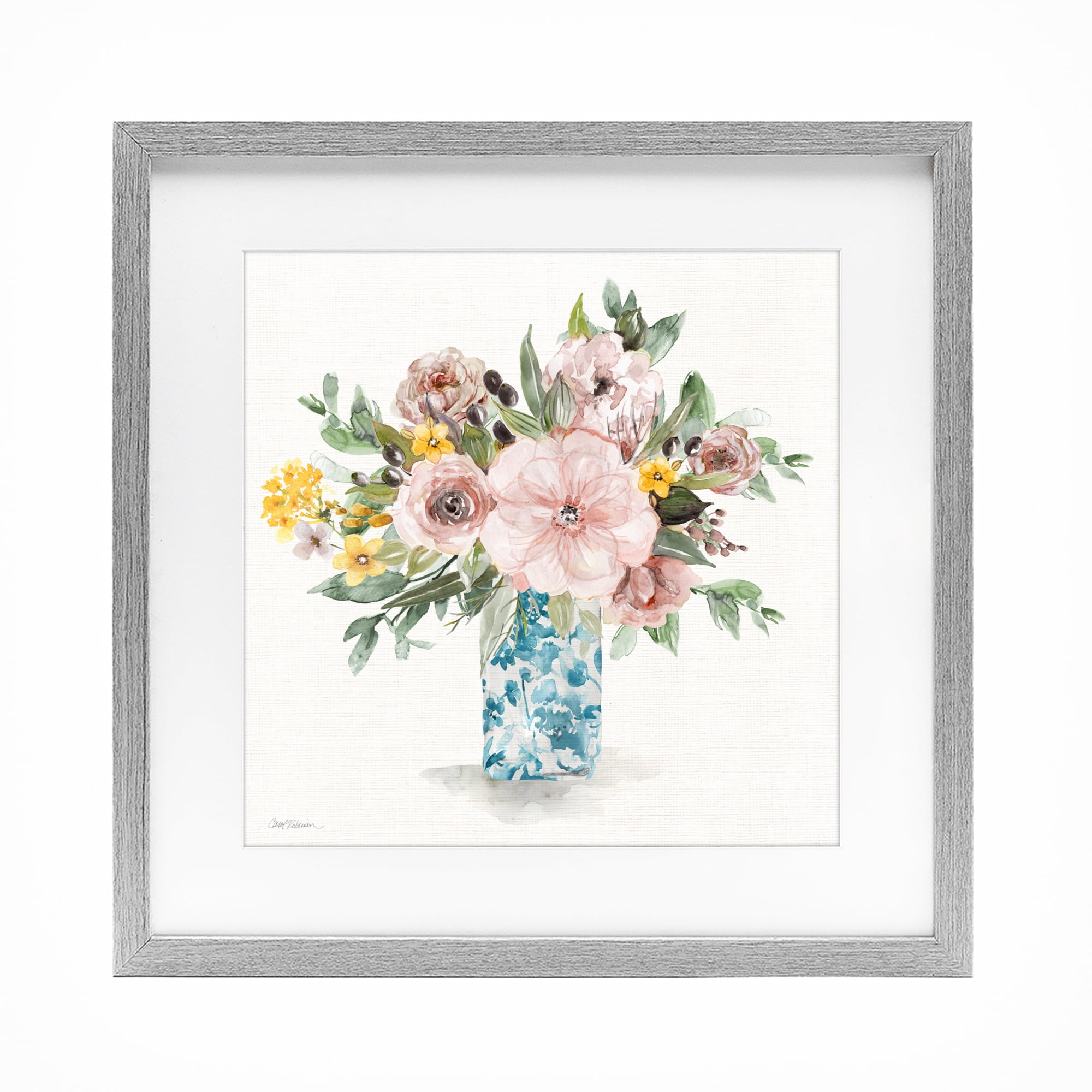 Stupell Industries Summer Chinoiserie Vase Gray Framed Print Under Glass, design by Carol Robinson