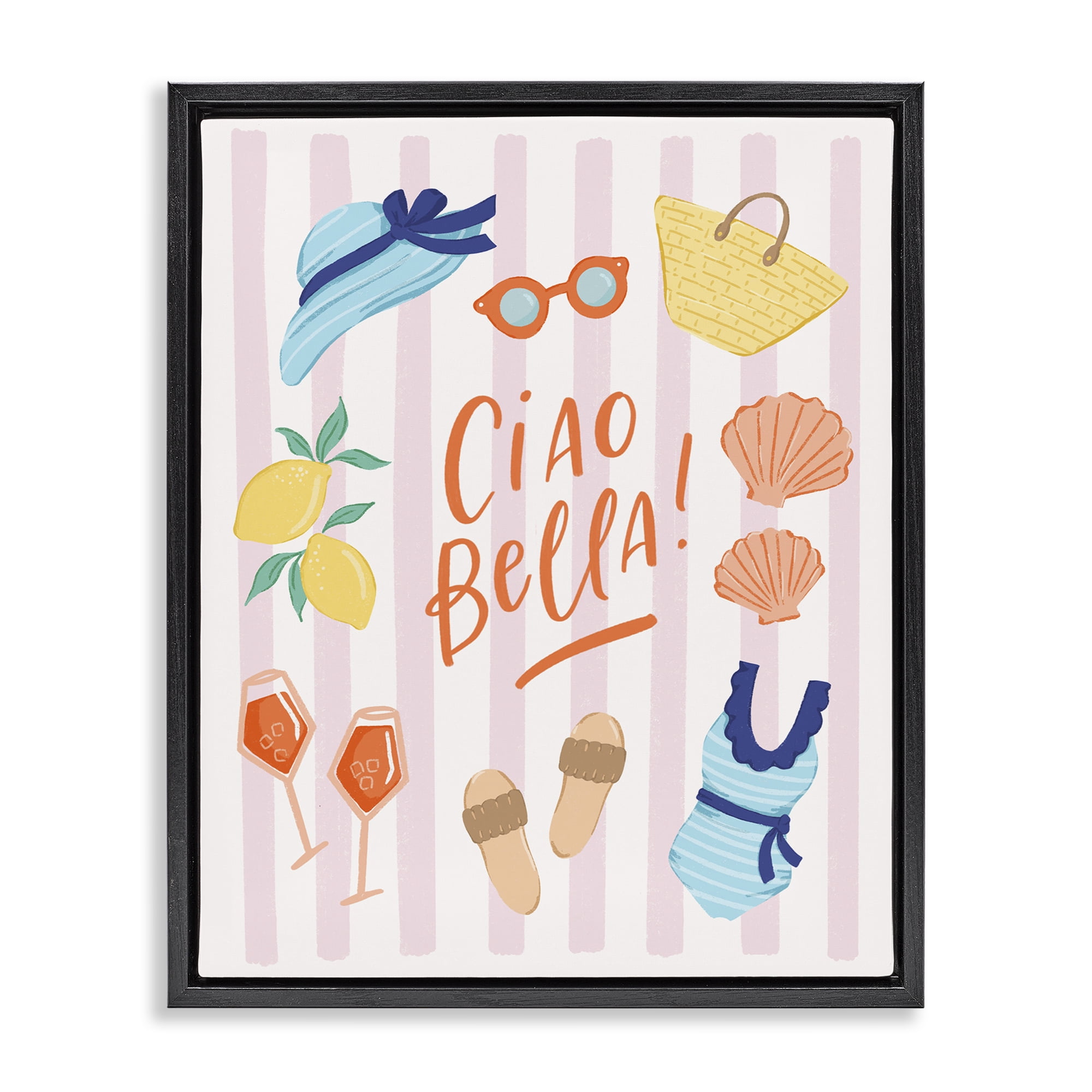 Stupell Industries Summer Ciao Bella Black Framed Floater Canvas Wall Art, design by Sandra Picco