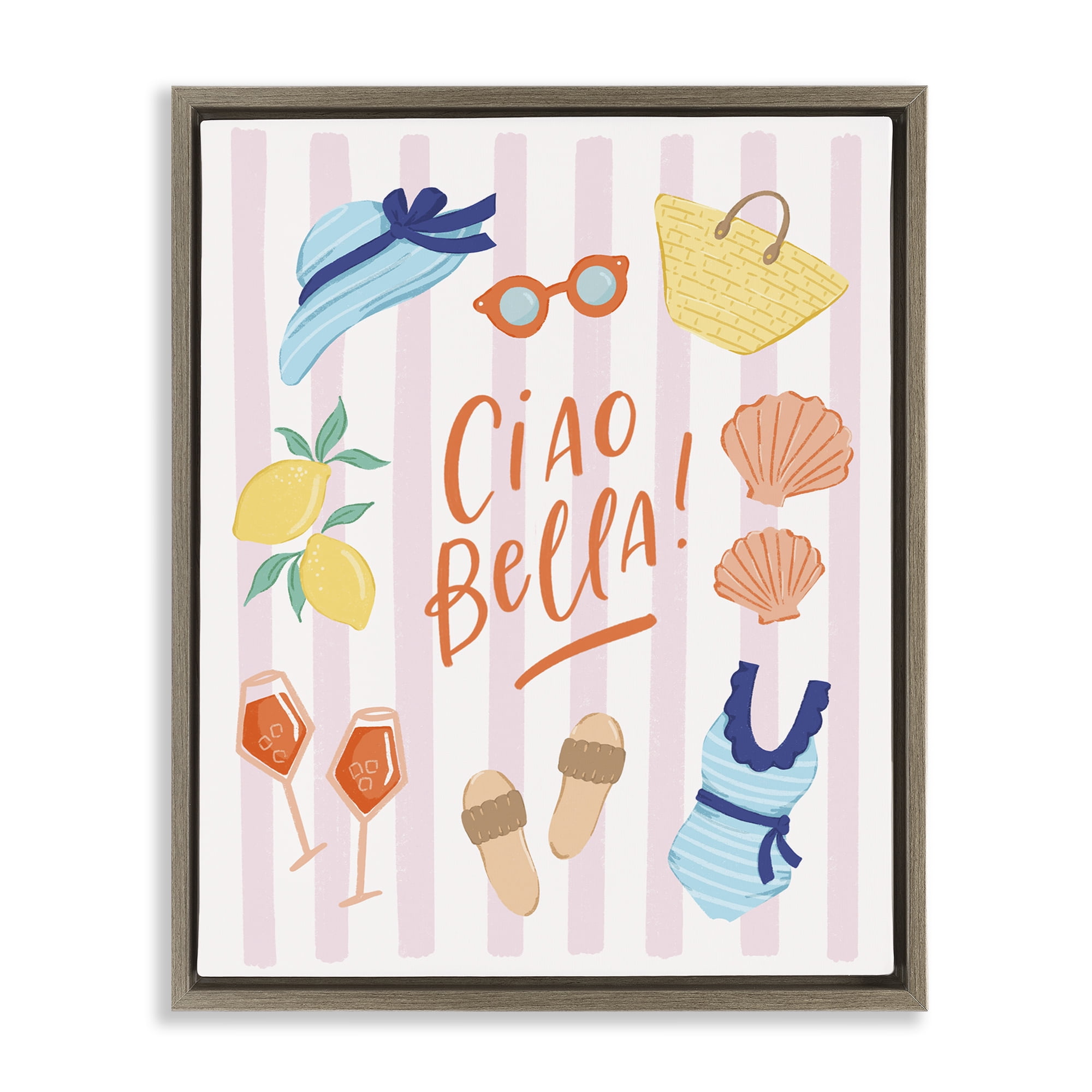 Stupell Industries Summer Ciao Bella Brown Framed Floater Canvas Wall Art, design by Sandra Picco