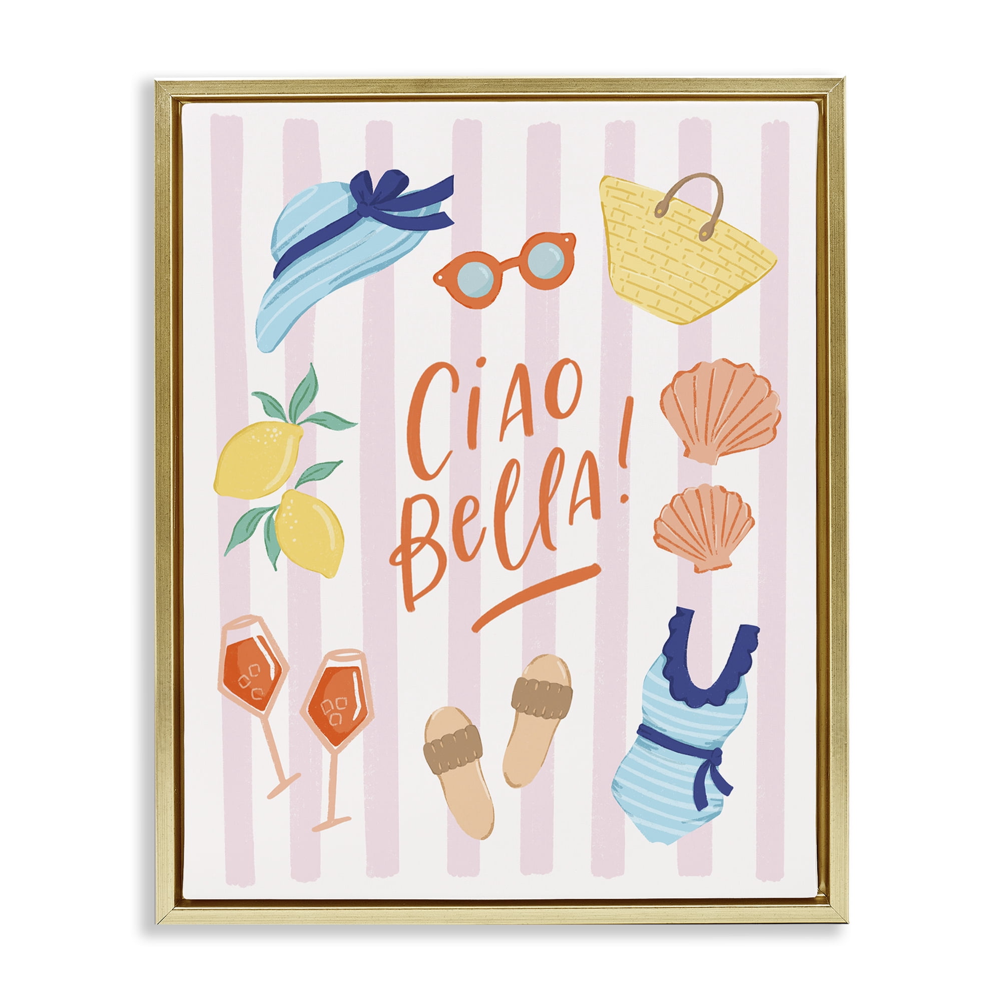 Stupell Industries Summer Ciao Bella Gold Framed Floater Canvas Wall Art, design by Sandra Picco