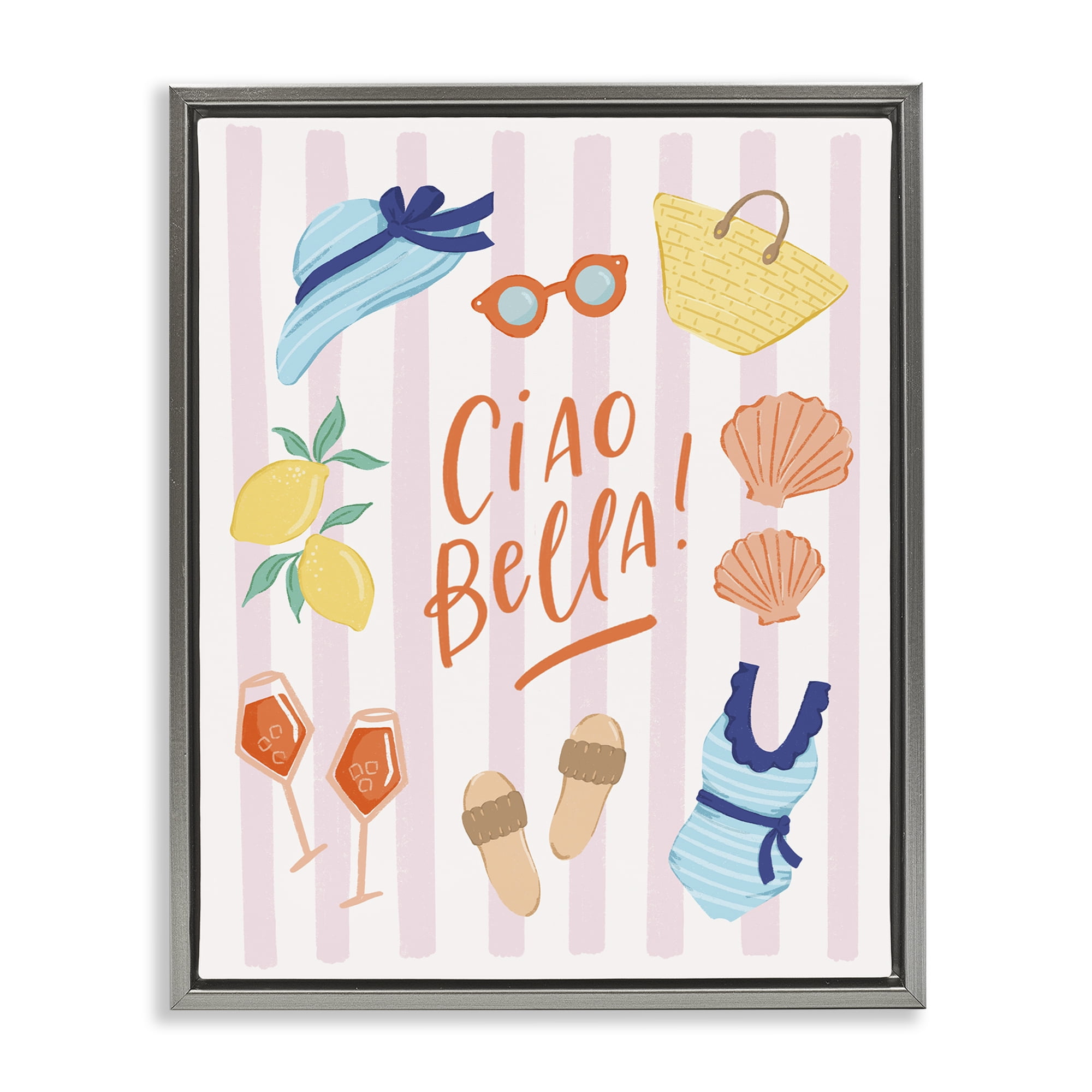 Stupell Industries Summer Ciao Bella Gray Framed Floater Canvas Wall Art, design by Sandra Picco