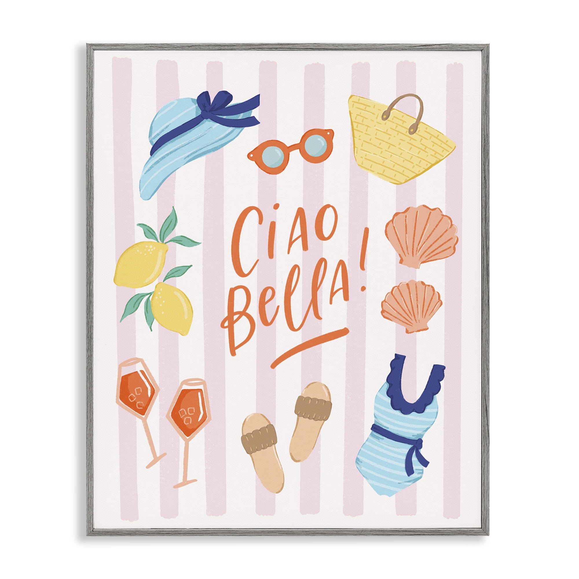 Stupell Industries Summer Ciao Bella Gray Framed Giclee Art, design by Sandra Picco