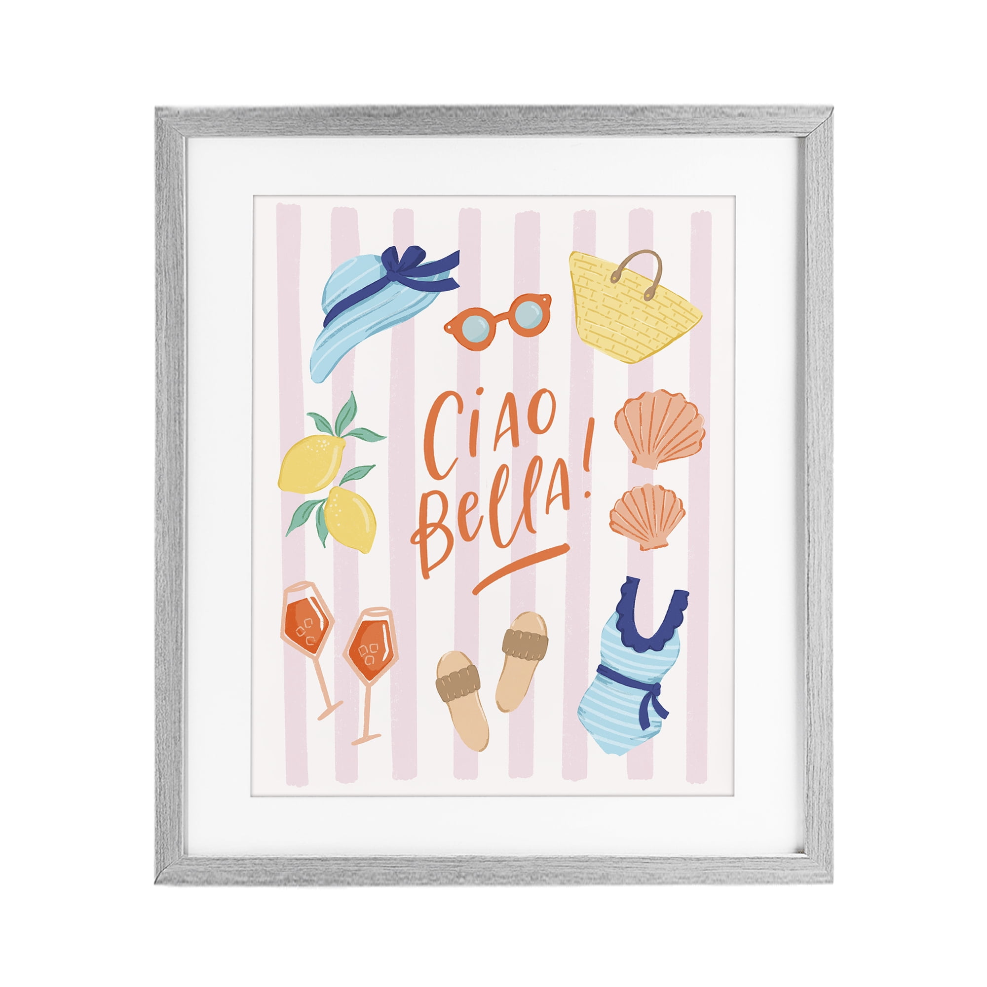 Stupell Industries Summer Ciao Bella Gray Framed Print Under Glass, design by Sandra Picco
