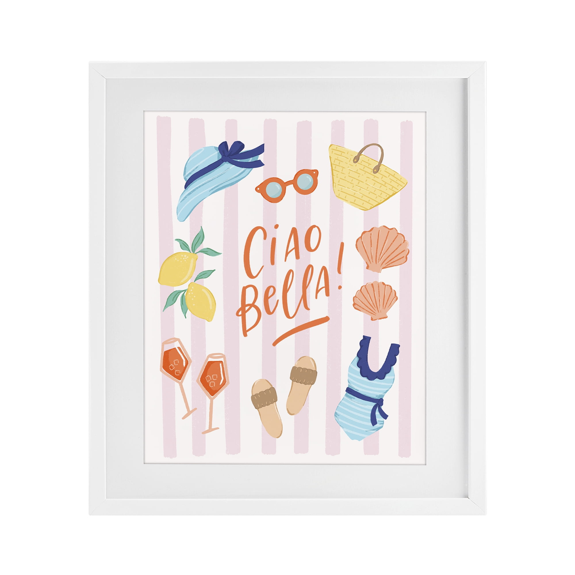 Stupell Industries Summer Ciao Bella White Framed Print Under Glass, design by Sandra Picco