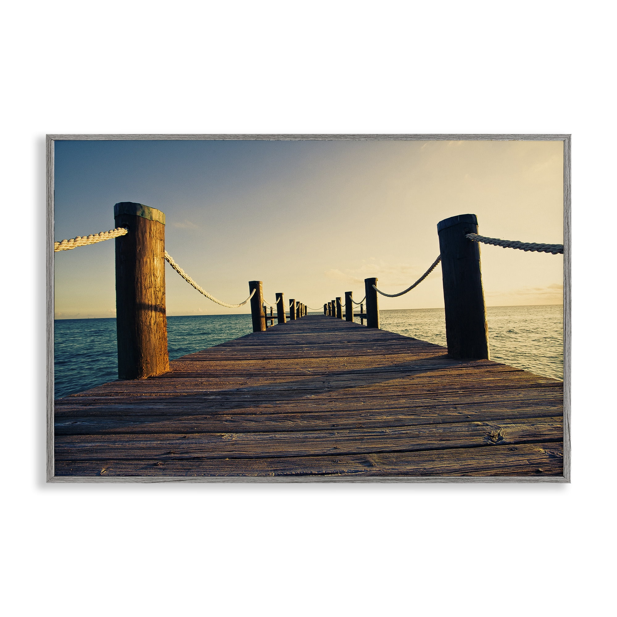 Stupell Industries Summer Coastal Dock Coastal Photography Gray Framed Art Print Wall Art, 24 x 16