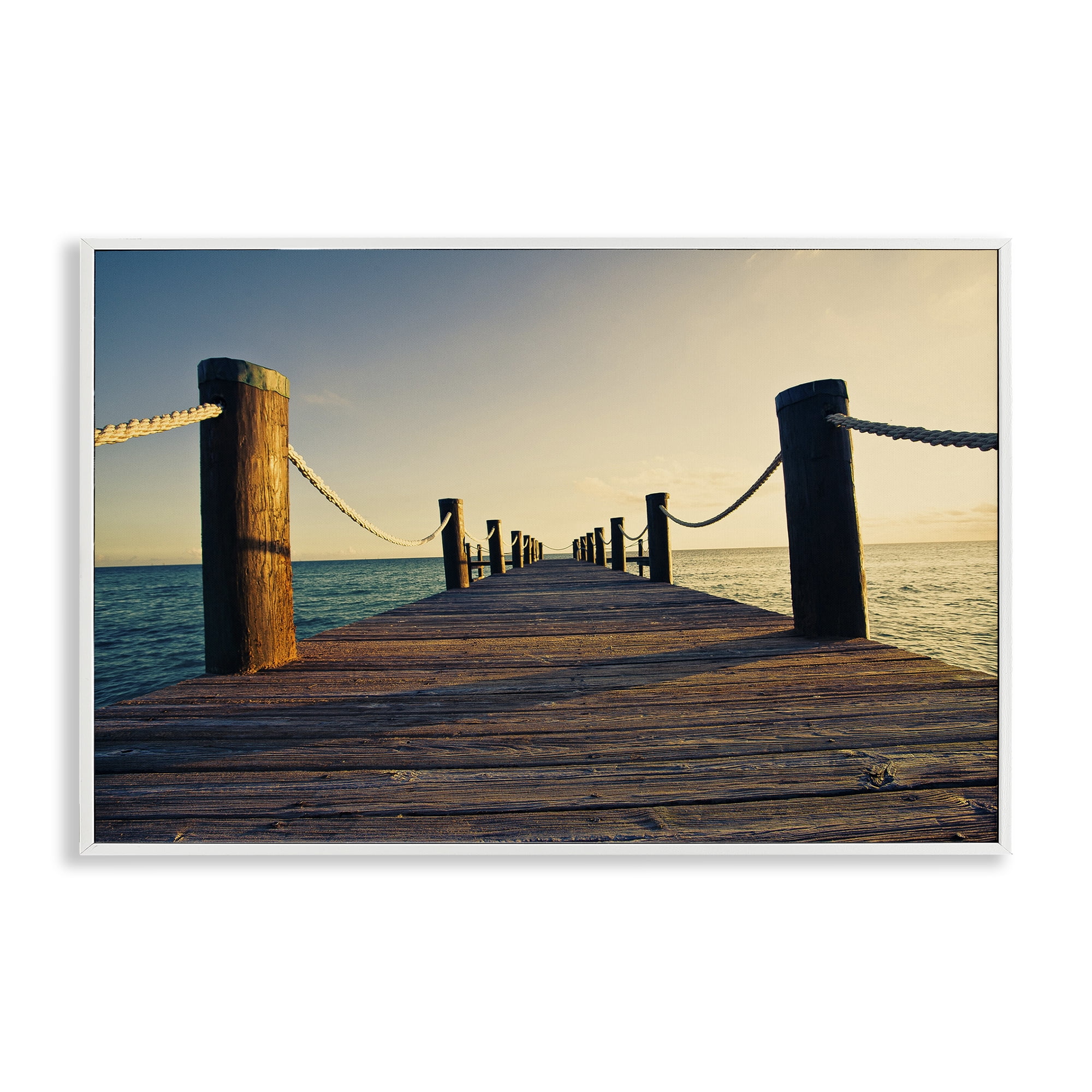 Stupell Industries Summer Coastal Dock Coastal Photography White Framed Art Print Wall Art, 18 x 12