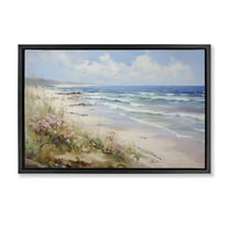 Stupell Industries Summer Coastal Waves Nautical & Beach Painting Black Floater Framed Canvas Art Print Wall Art, 25 x 17