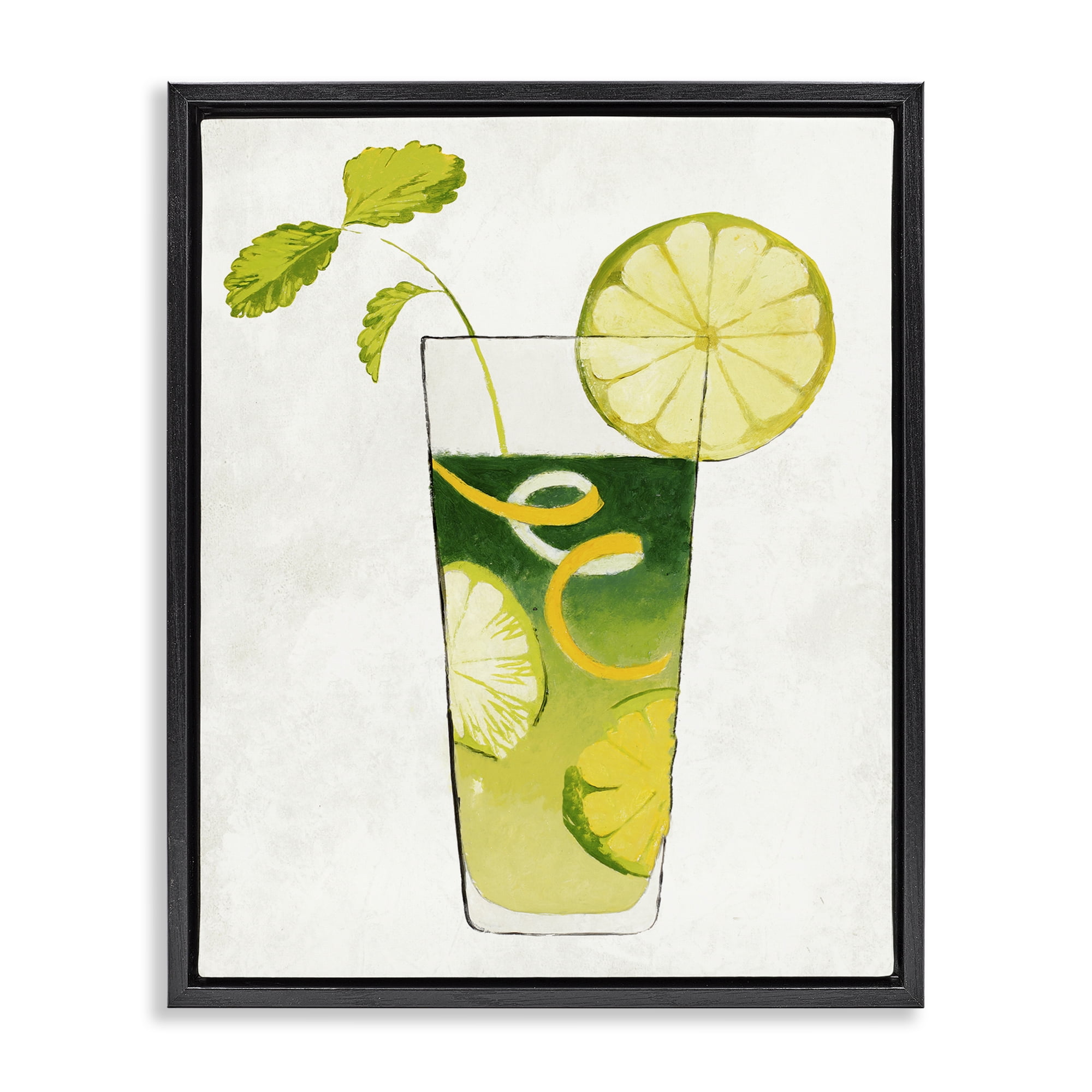 Stupell Industries Summer Cocktail Lime Mint Black Framed Floater Canvas Wall Art, design by Lorenzo Collective