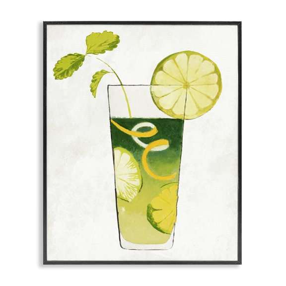 Stupell Industries Summer Cocktail Lime Mint Black Framed Giclee Art, design by Lorenzo Collective