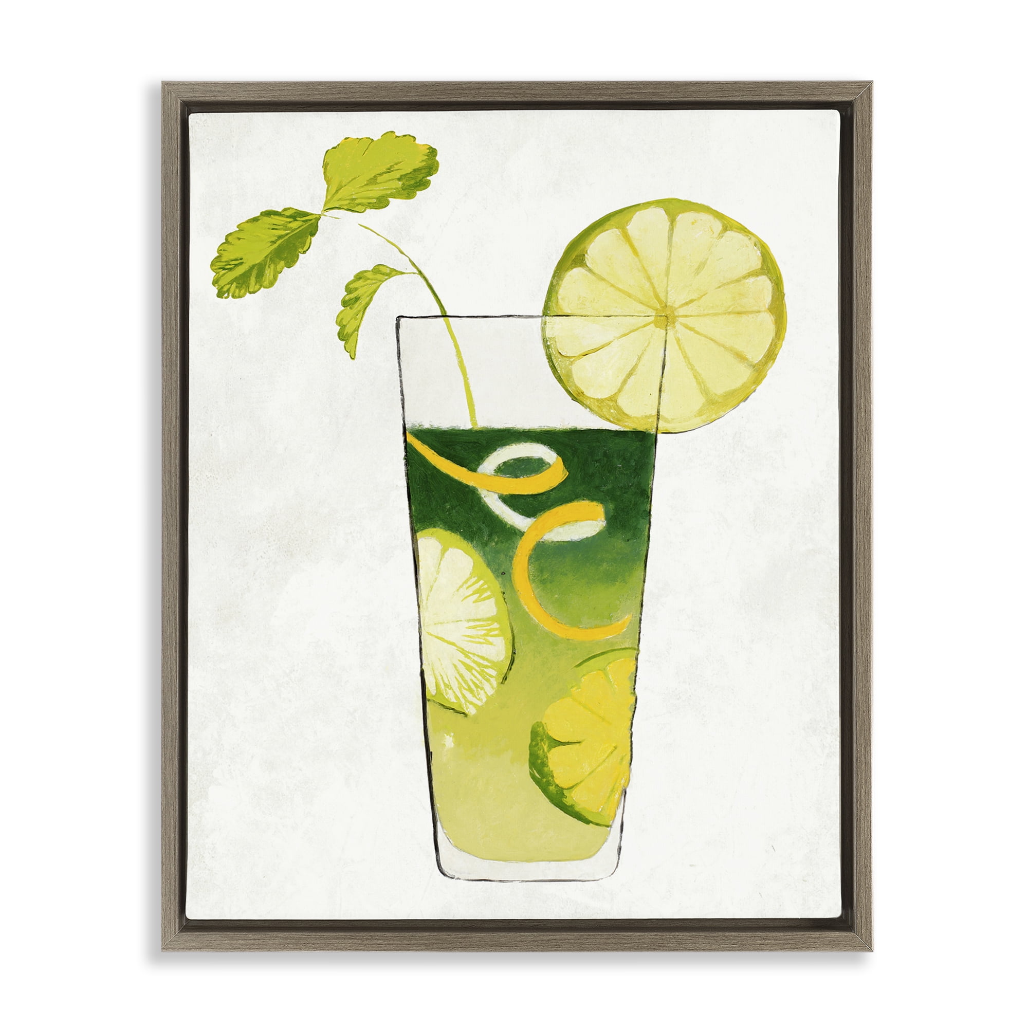 Stupell Industries Summer Cocktail Lime Mint Brown Framed Floater Canvas Wall Art, design by Lorenzo Collective