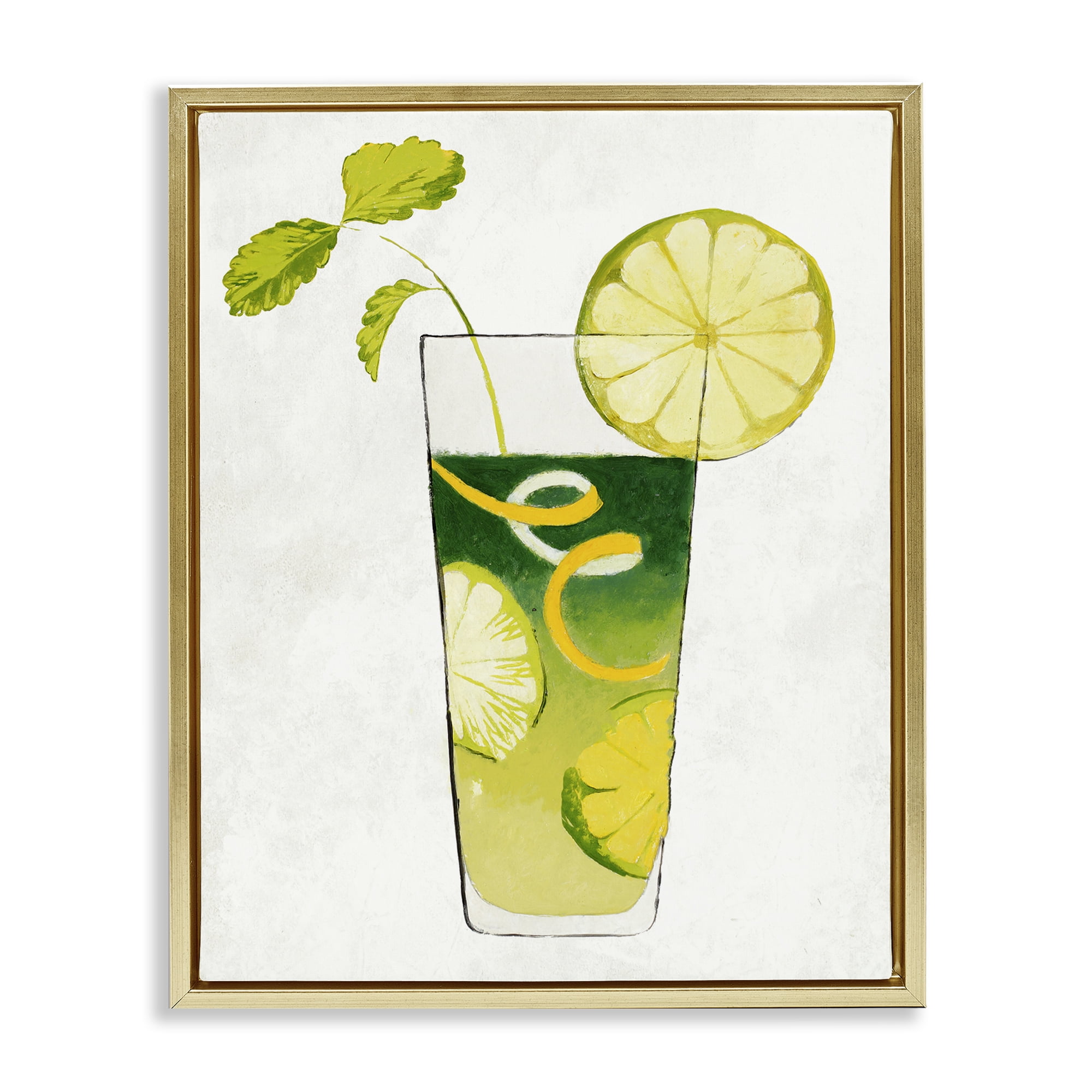Stupell Industries Summer Cocktail Lime Mint Gold Framed Floater Canvas Wall Art, design by Lorenzo Collective