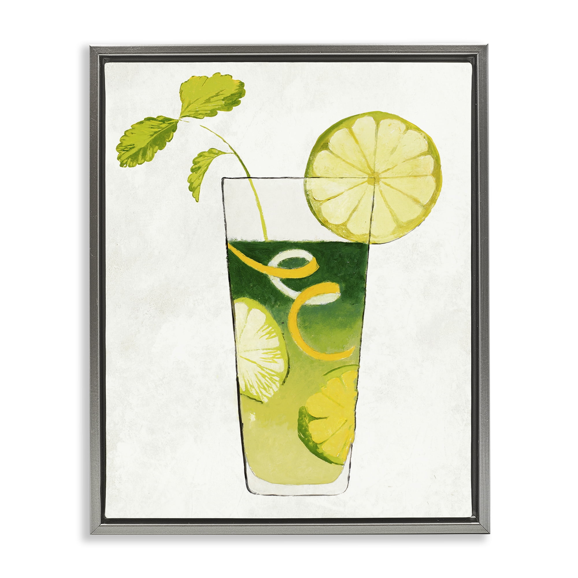 Stupell Industries Summer Cocktail Lime Mint Gray Framed Floater Canvas Wall Art, design by Lorenzo Collective